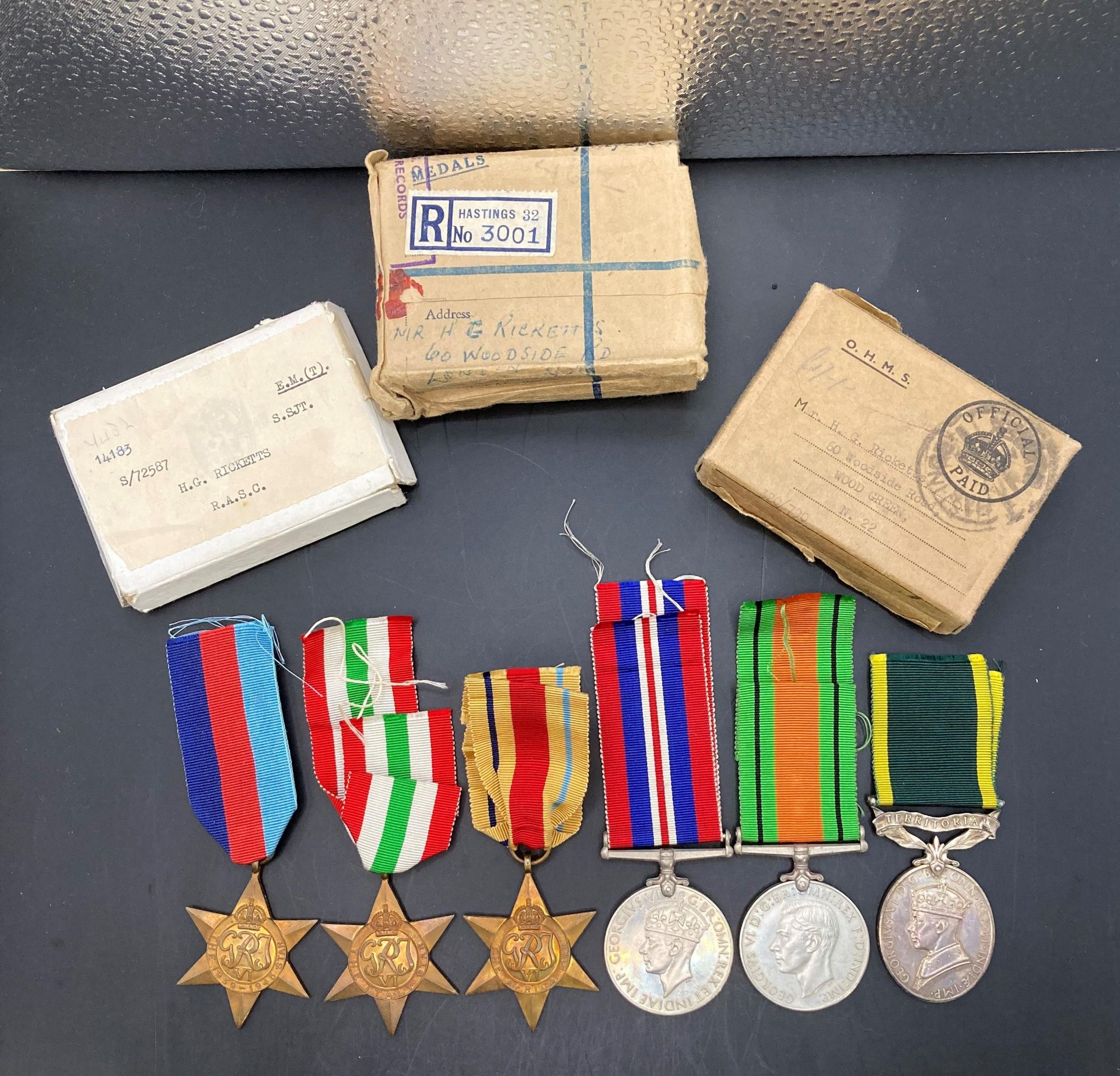 Five Second World War Medals 1939-1945 Star, Africa Star, Italy Star,