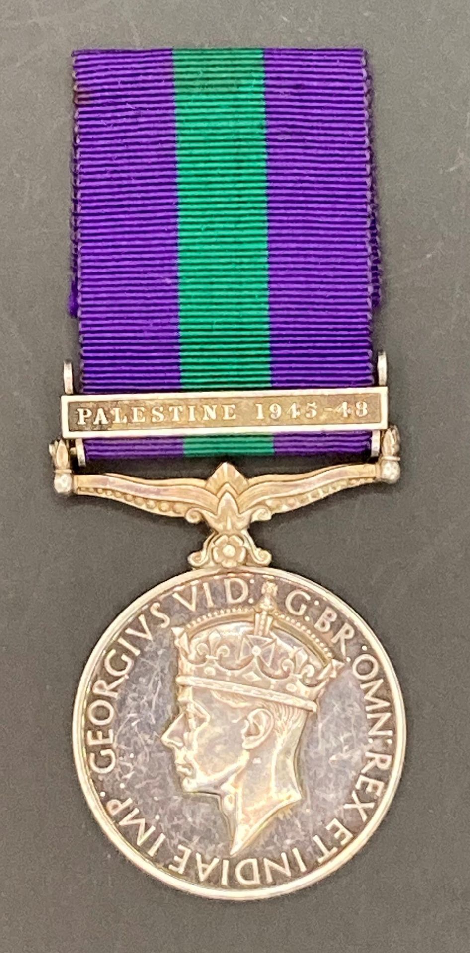General Service Medal 1918-1962 with Palestine 1945-1948 clasp and ribbon to 19126128 Bdr GB