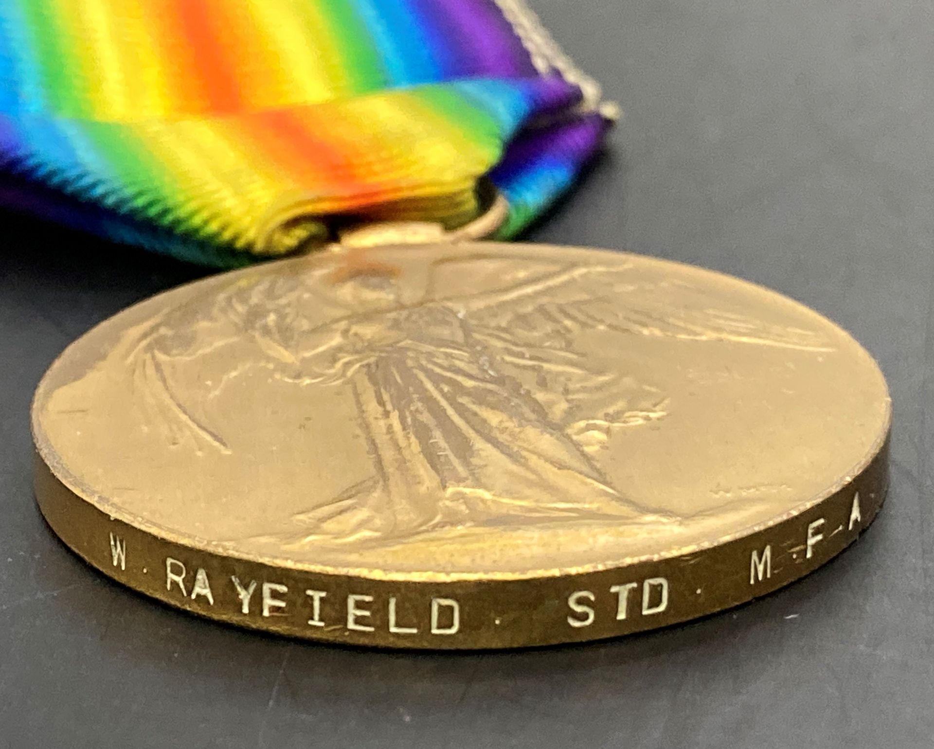 Two First World War medals - War Medal and Victory Medal complete with ribbons to W Rayfield Std - Image 2 of 4