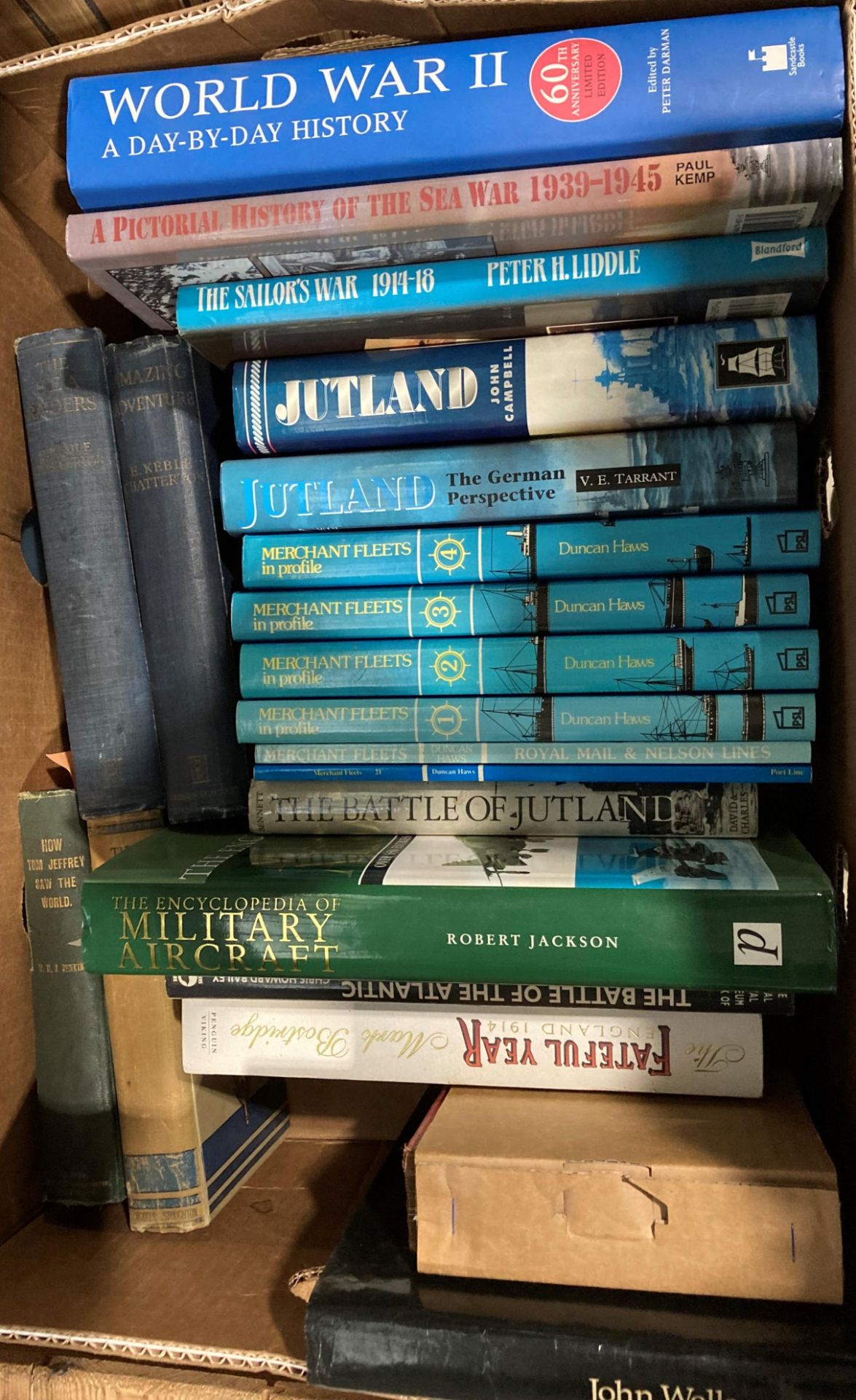 Contents to plastic tray and a box - 37 books mainly maritime and naval related including Bacon two - Image 2 of 3