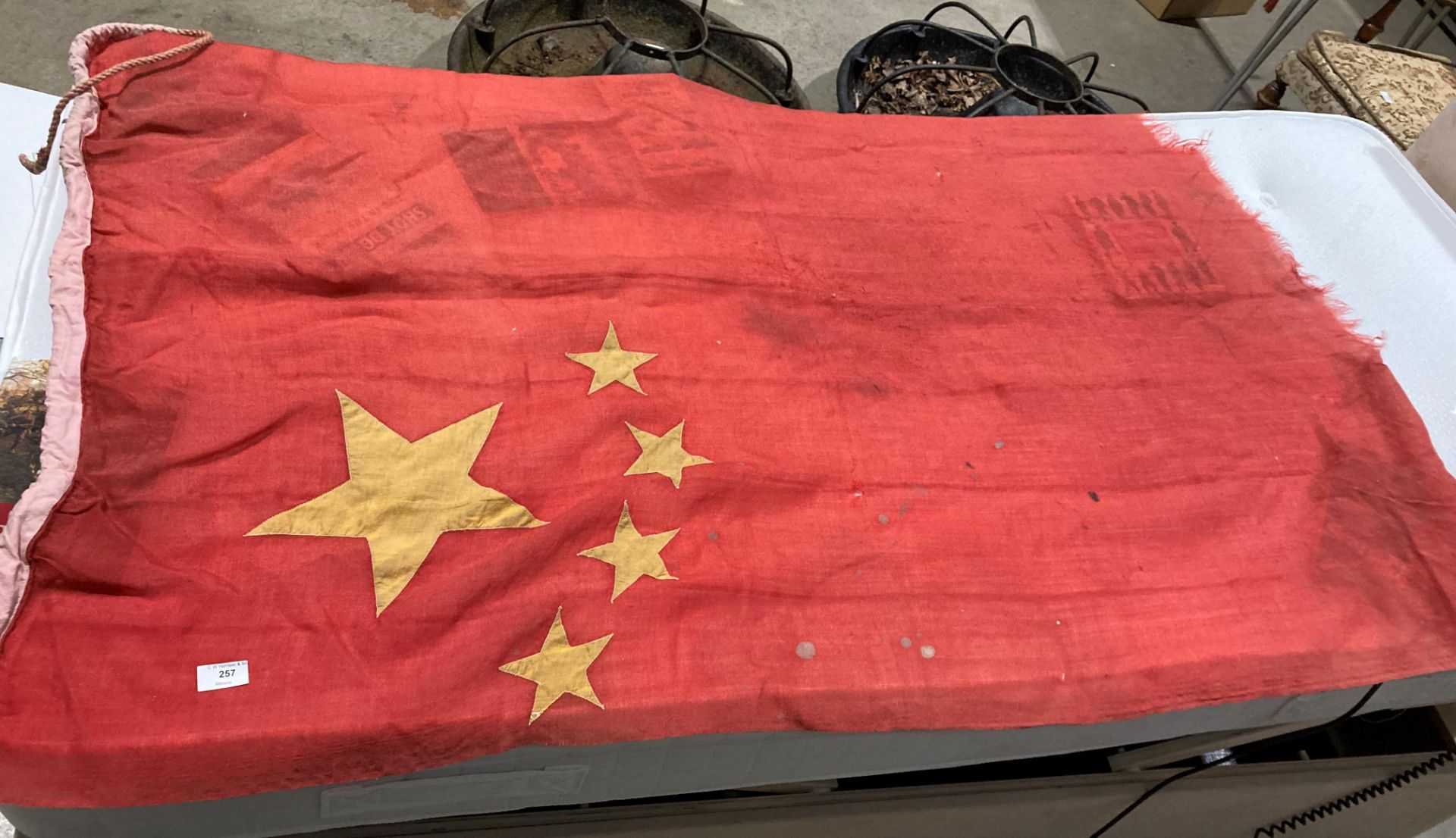 A Chinese Merchant Shipping flag - 120cm x 160cm - (slight tears due to constant flapping in the