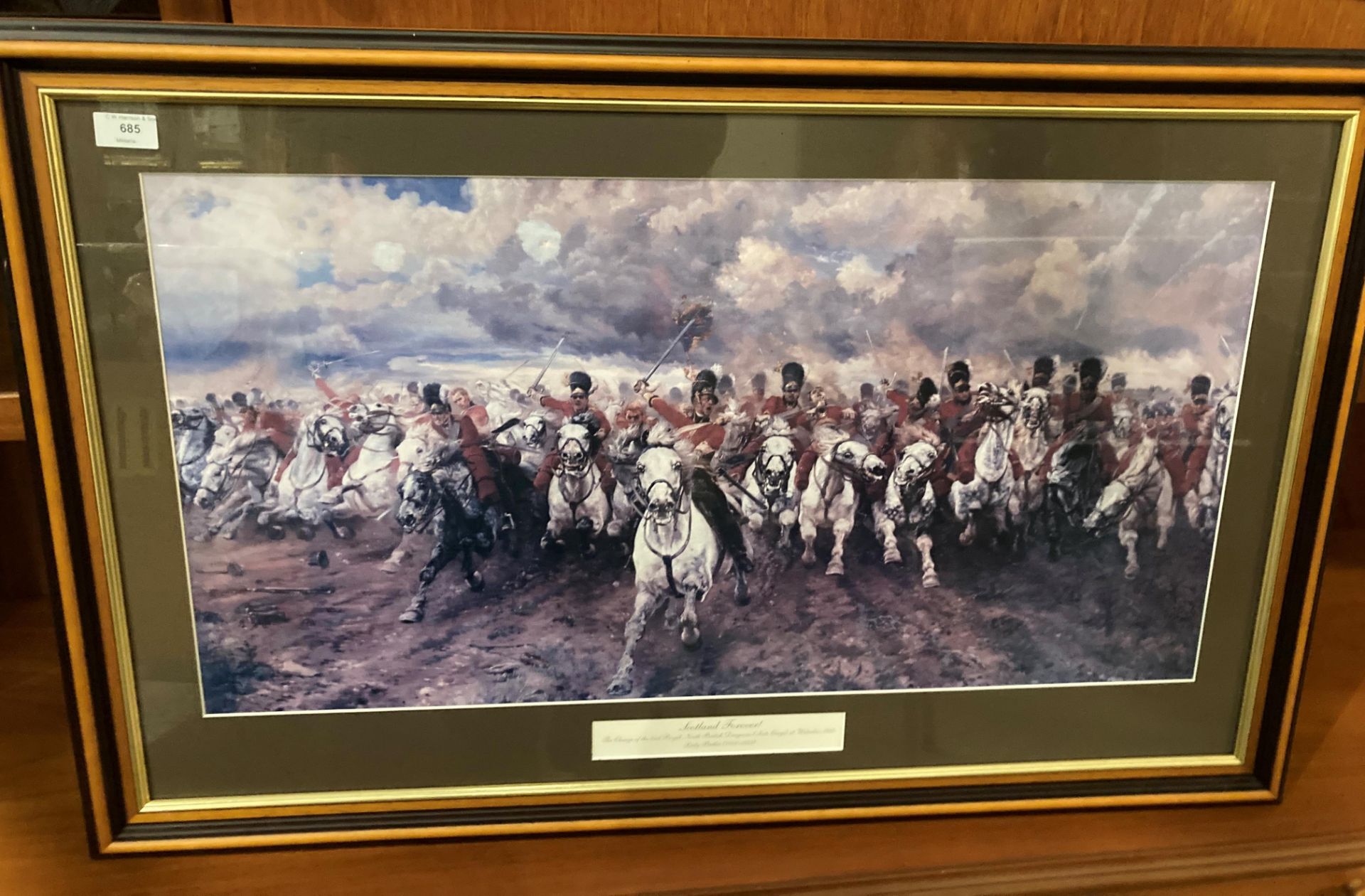 A large framed print 'Scotland Forever' - The Charge of the 2nd Royal North British Dragons (Scots