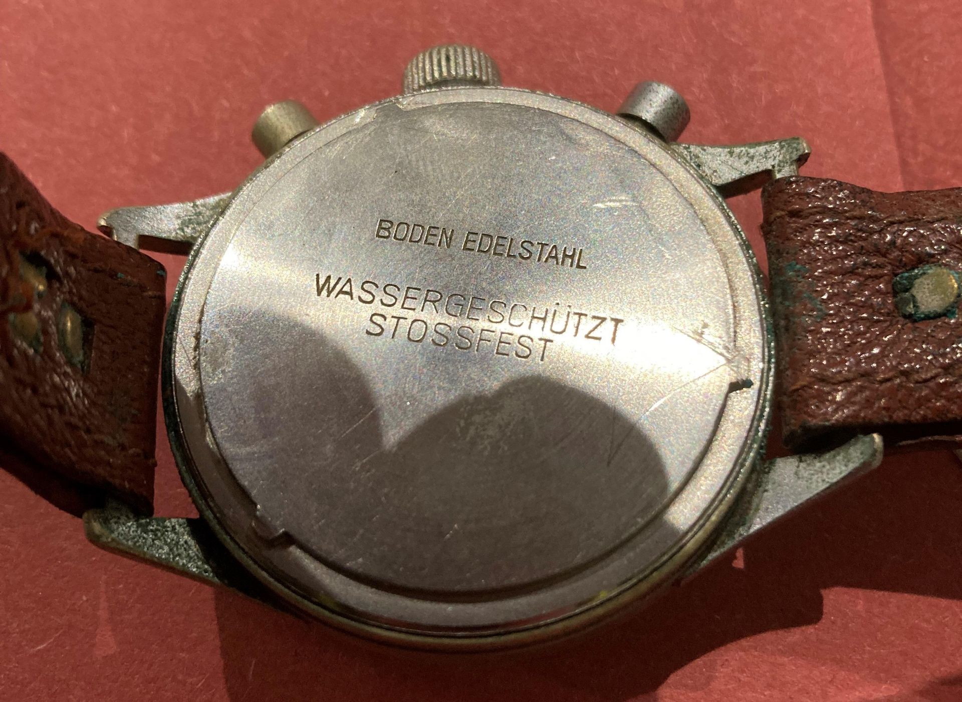 A Hanharts World War II Luftwaffe pilots chronograph with black face and brown leather strap - Image 5 of 10