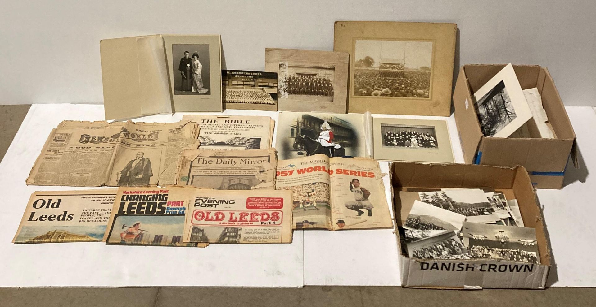 Contents to two boxes - assorted ephemera including oriental black and white photos,