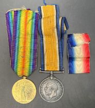 Two First World War Medals - 1914-1918 War Medal with ribbon and the Victory Medal 1914-1919