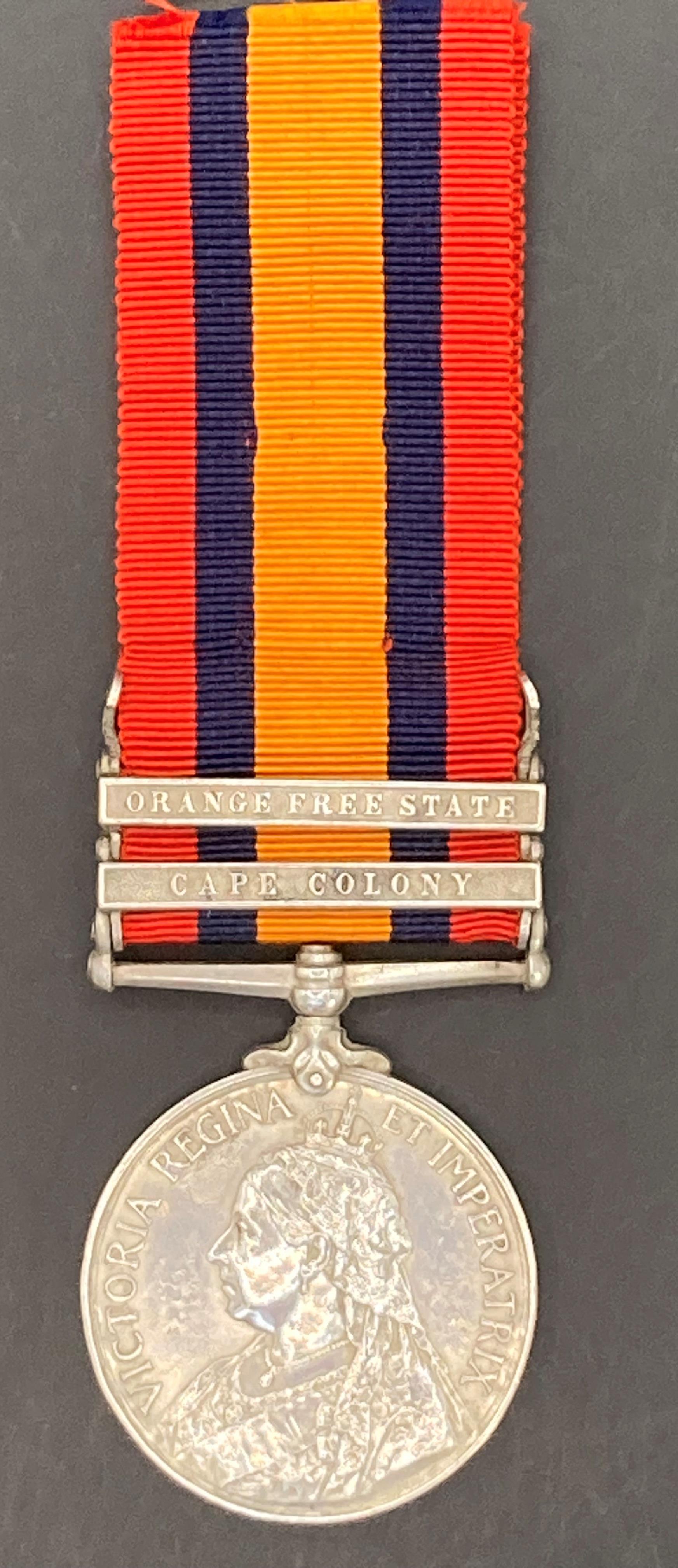 Queens South Africa Medal with clasps for Cape Colony and Orange Free State complete with ribbon to