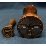 A wood handled stamp for 'Nazi' Heligoland and a brass seal,