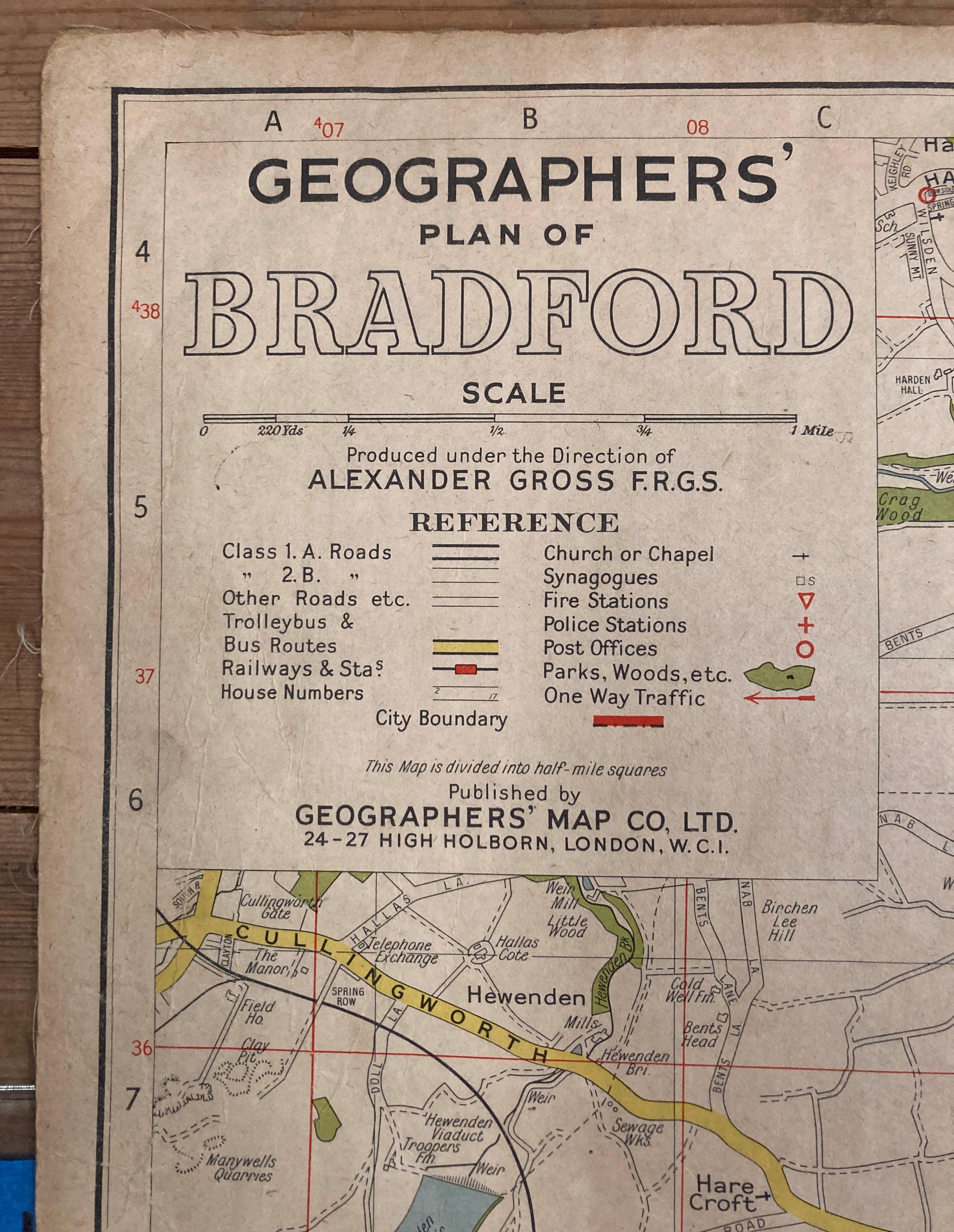 A linen folding street map of Bradford, in cover, by Geographers' Map Co Ltd, 24-27 High Holborn, - Image 5 of 10