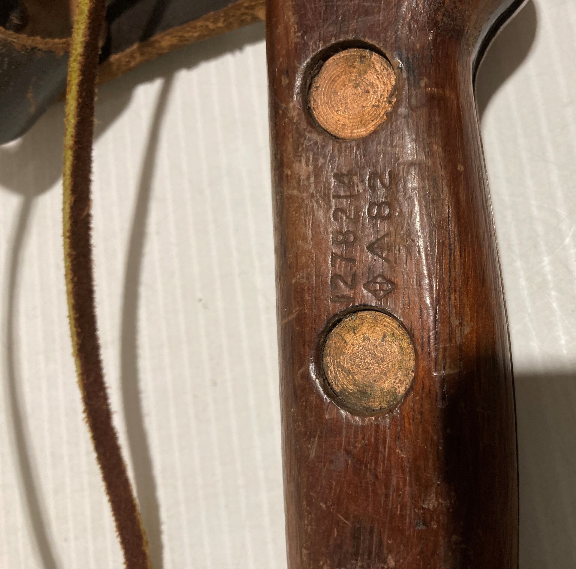 British Military type 'D' survival knife with leather sheath and stamped to wooden handle, - Image 2 of 5