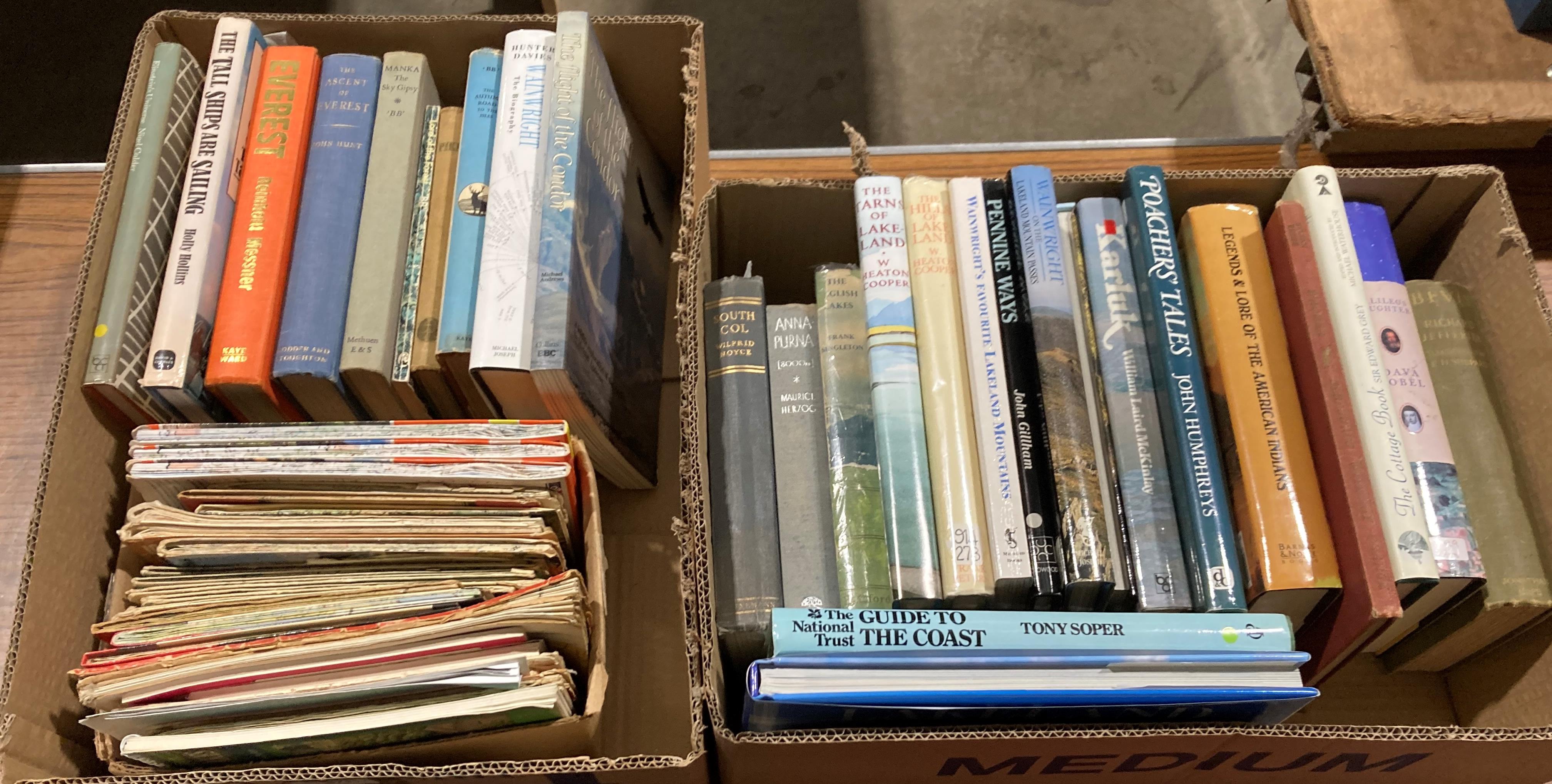 Contents to two boxes - books on Wainwright and the Lakes, Mountain rearing, etc.