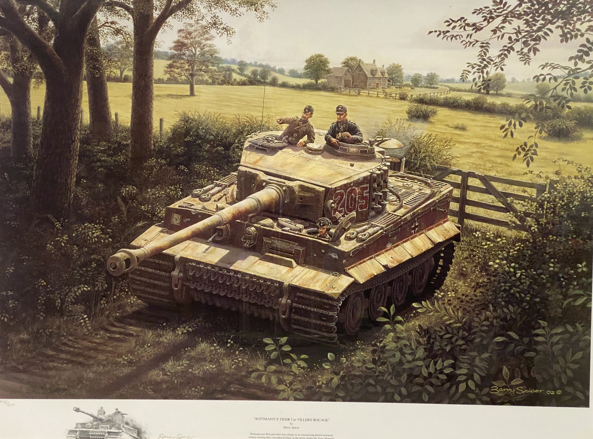 Barry Spicer 'Wittman's Tiger 1 in Villers Bocage' framed Limited Edition print 475/650 signed in - Image 2 of 8