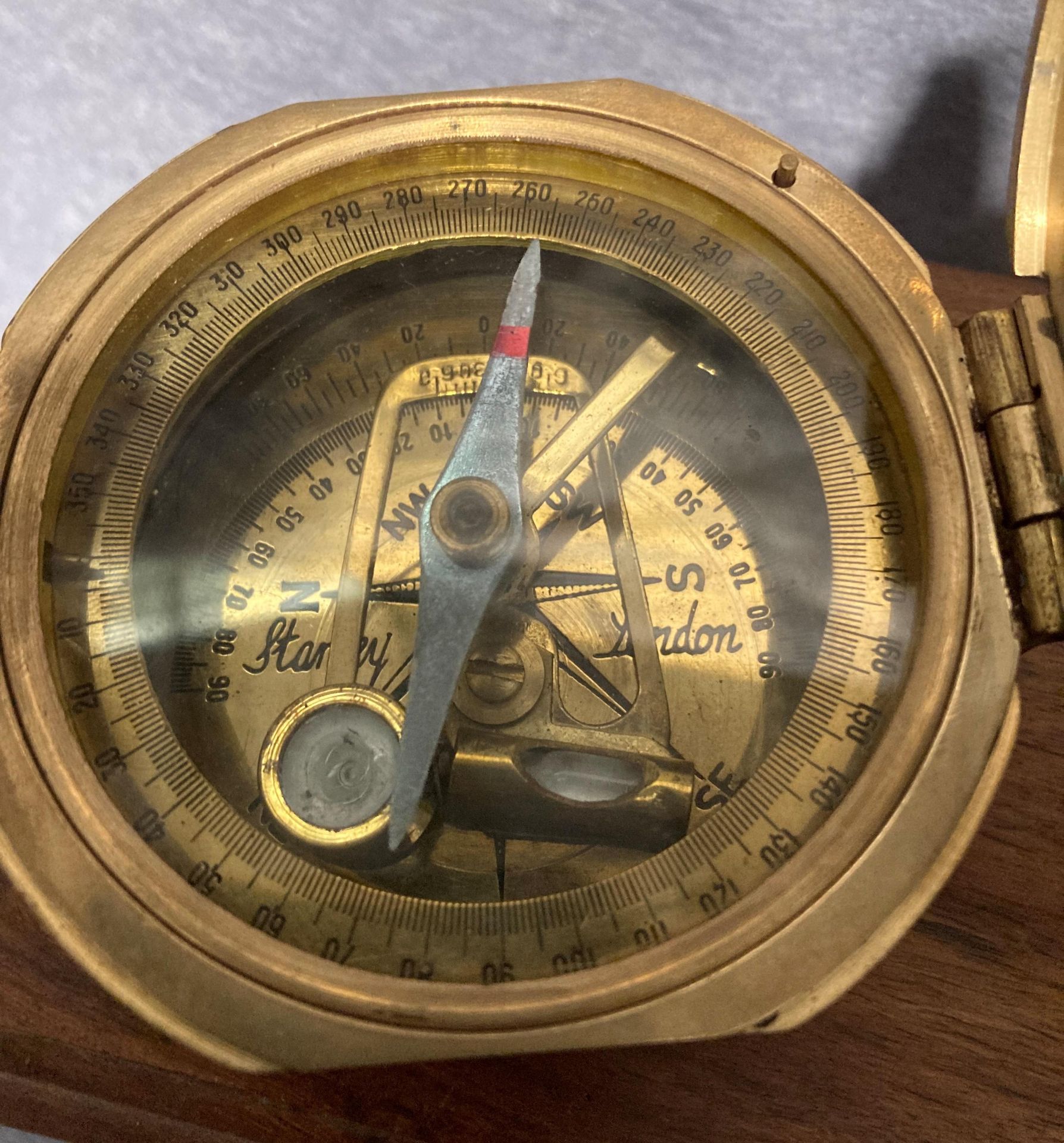Vintage Stanley London brass natural sine nautical compass and a brass nautical hand-held sextant - Image 2 of 3