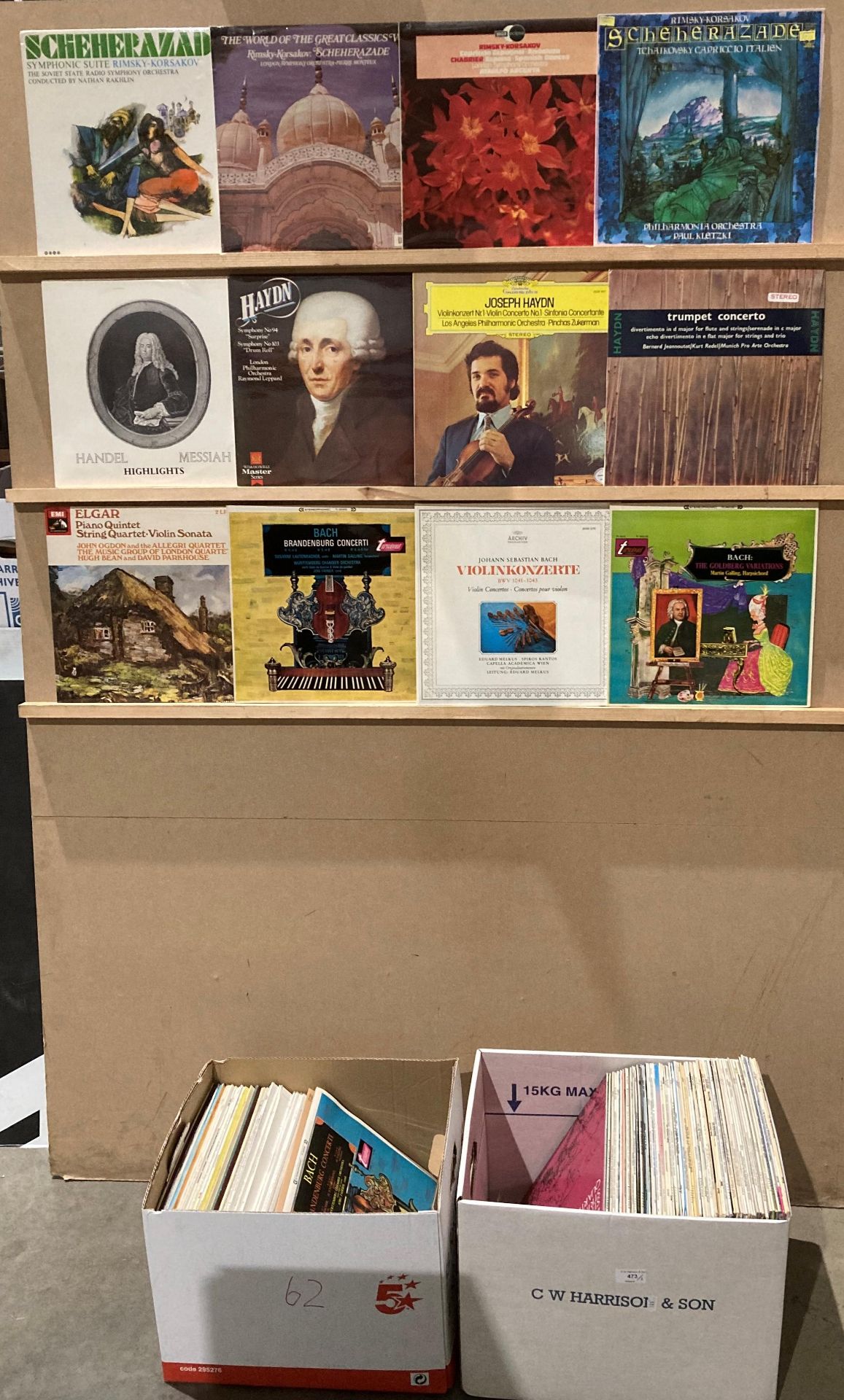 Contents to two boxes - approximately 115 assorted music LPs (mainly classical music) including