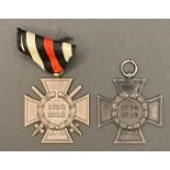 Two German First World War Medals 1914-1918 Honour Cross with ribbon and a 1914-918 Hindenburg