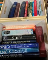 Contents to two boxes - twenty books mainly maritime and naval related including 'Navy Medal -