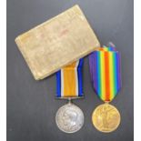 Two First World War medals - War Medal and Victory Medal complete with ribbons and box of issue to