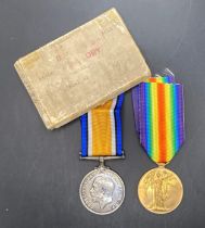 Two First World War medals - War Medal and Victory Medal complete with ribbons and box of issue to