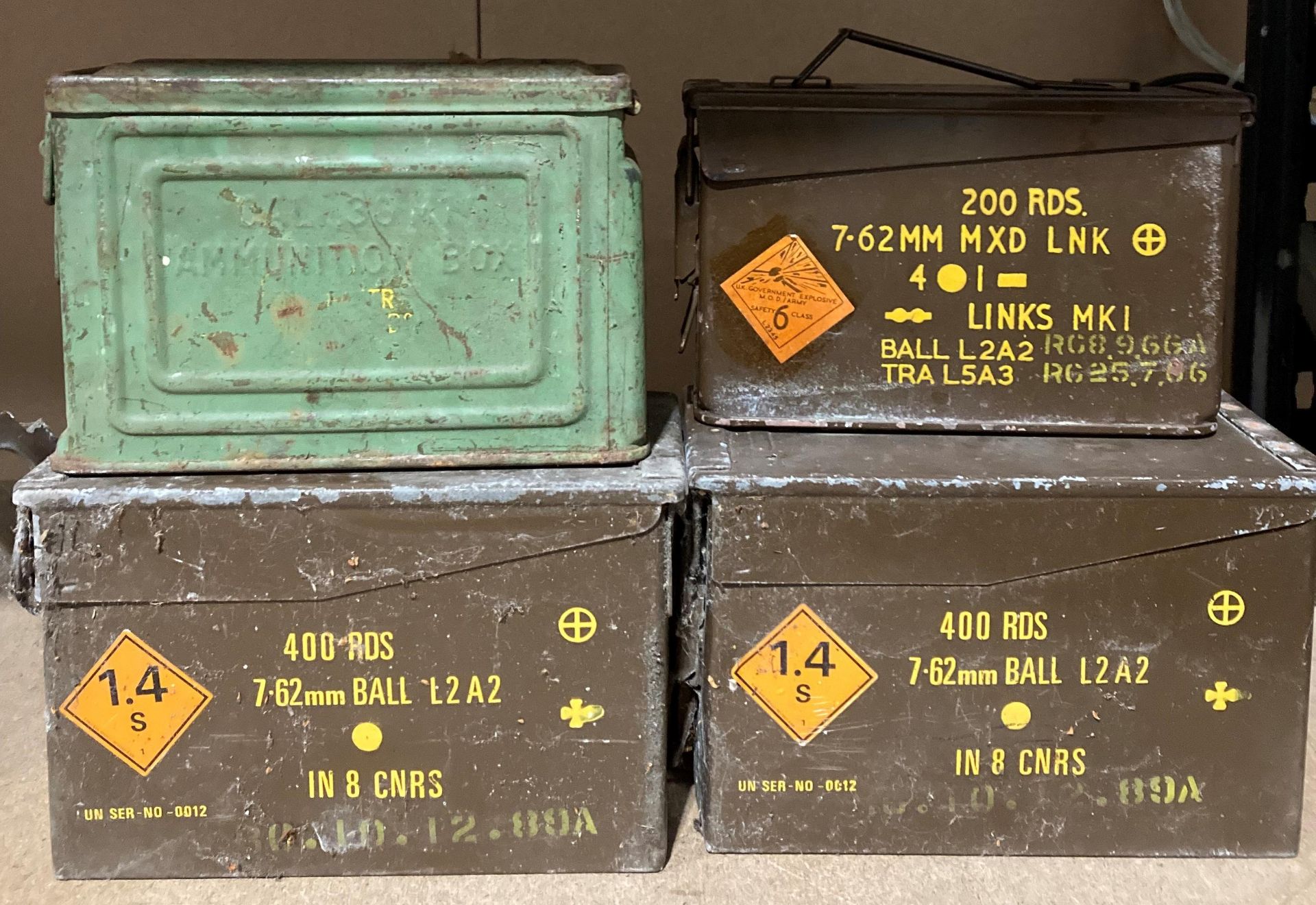 Four assorted ammunition cases including a pair of 7.62mm 400 RDS cases/boxes, a 7. - Image 2 of 2