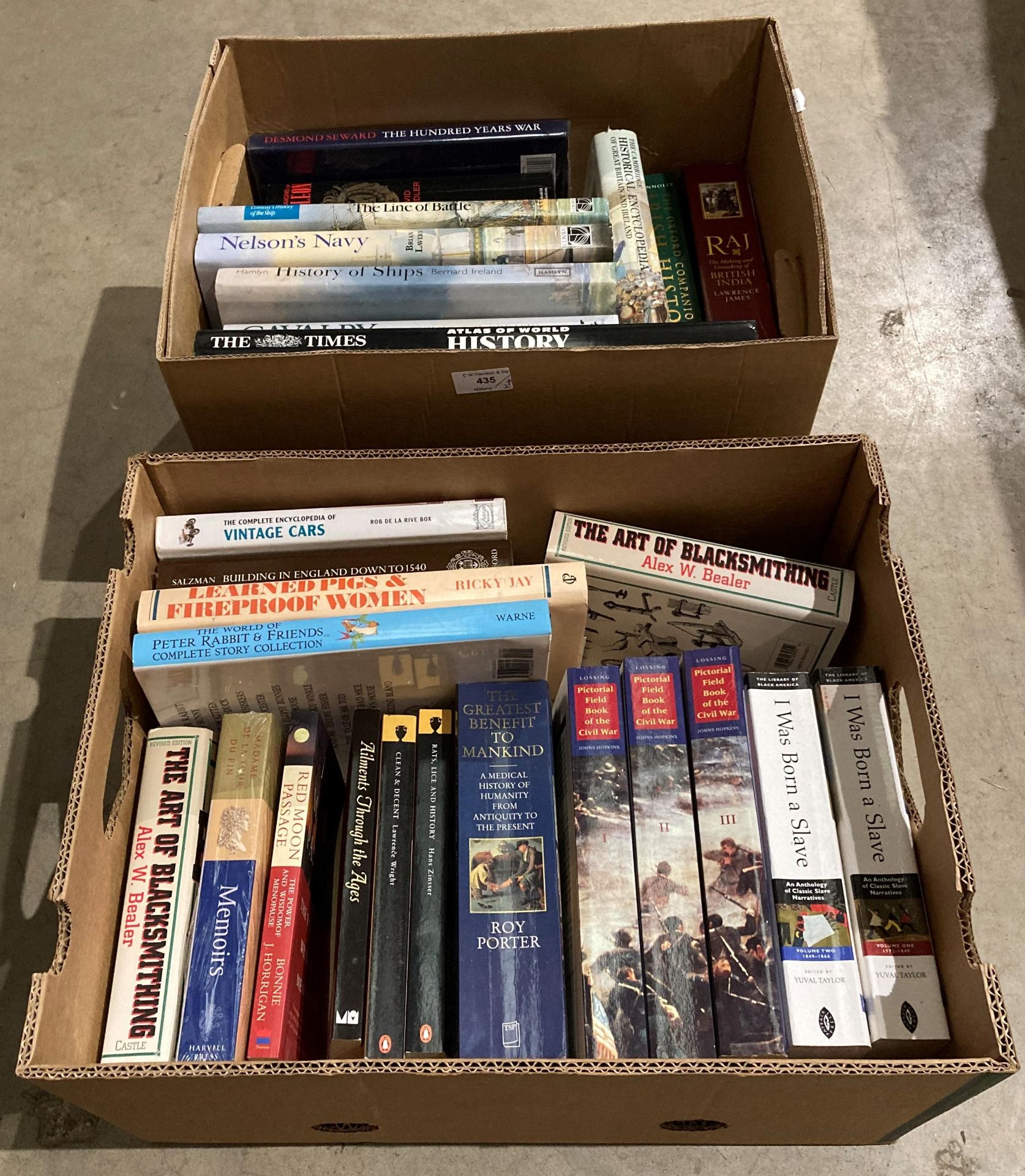 Contents to two boxes - approximately 29 assorted books on armies, Napoleon, civil wars,