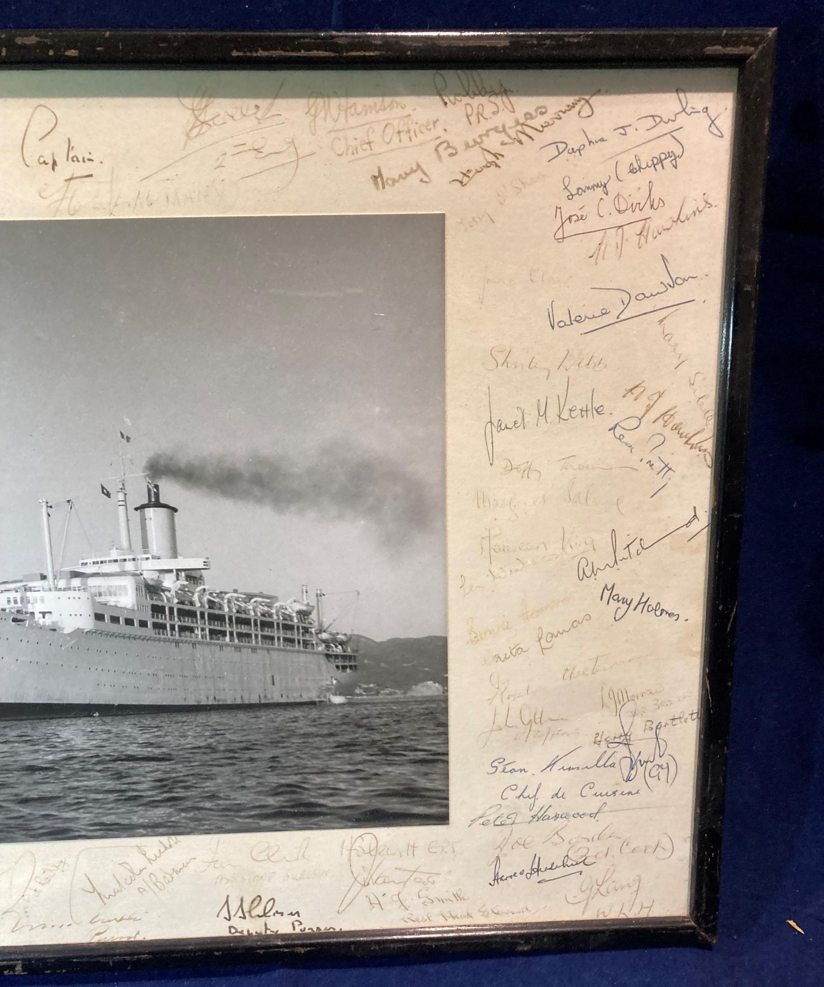 A framed photograph of the ship Oronsay with crew members signatures to the margin (Saleroom - Image 4 of 4