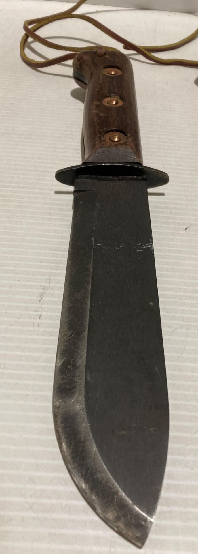 British Military type 'D' survival knife with leather sheath and stamped to wooden handle, - Image 4 of 5