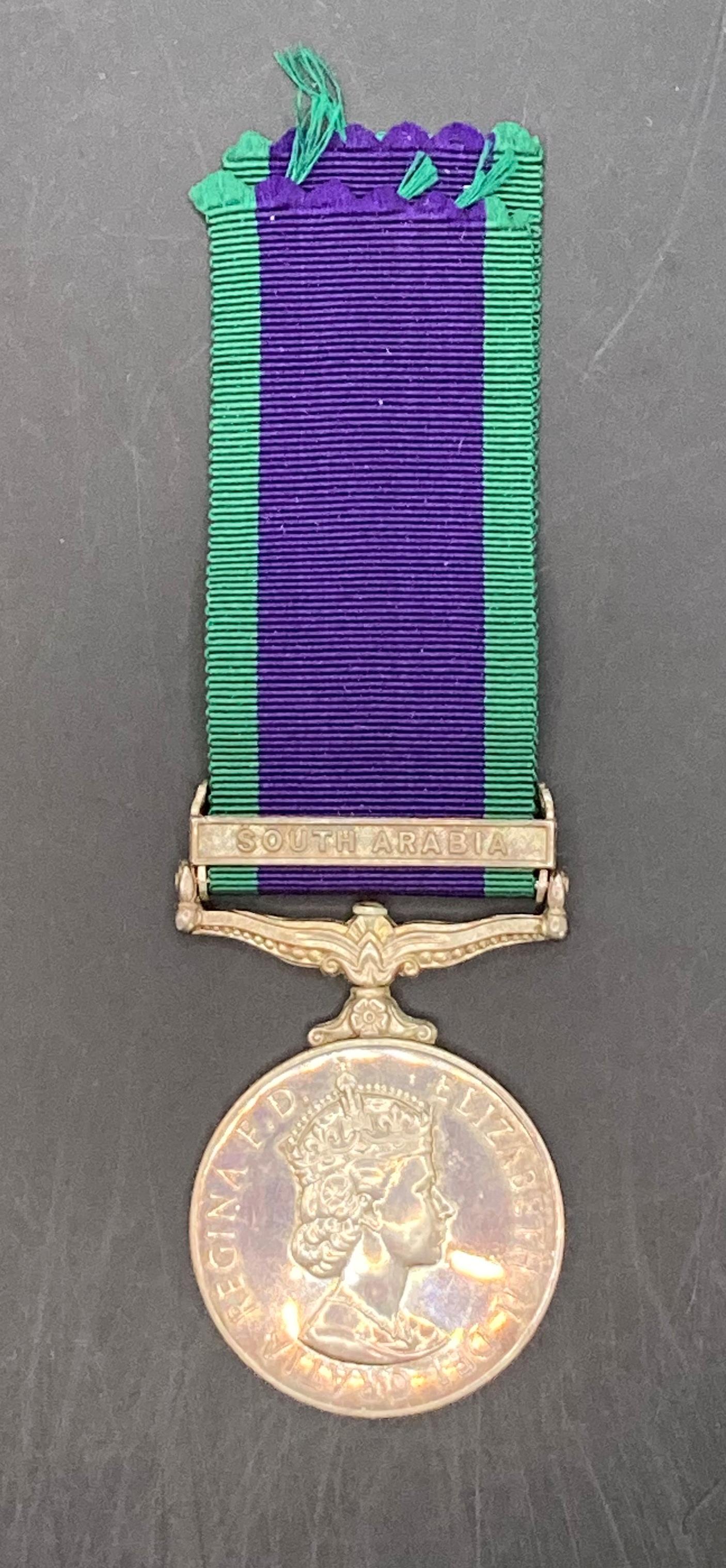 General Service Medal with South Arabia clasp and ribbon in box of issue to G4187051 SAC WPJ - Image 2 of 3