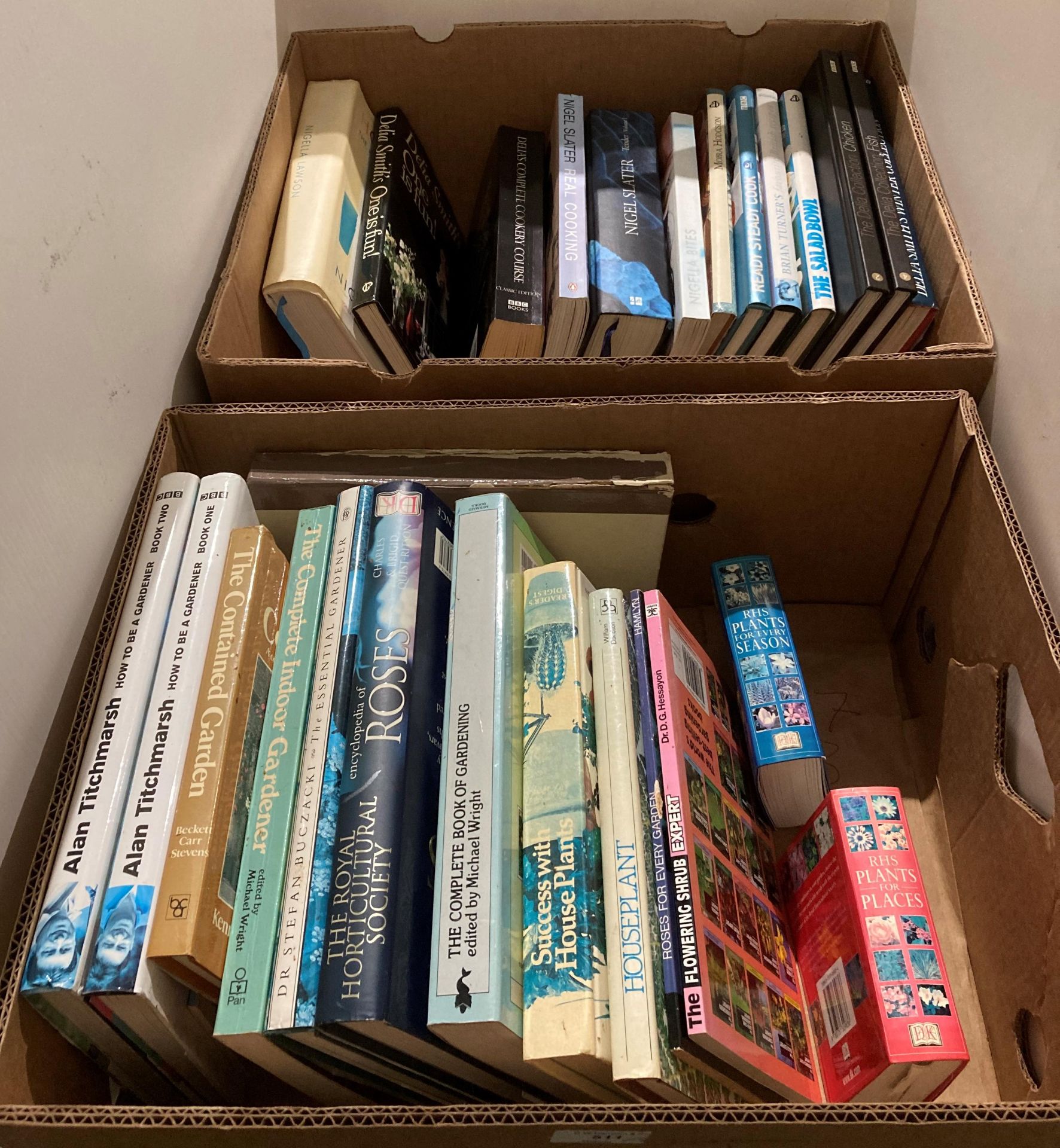 Contents to two boxes - approximately thirty assorted books on cooking and gardening by Alan
