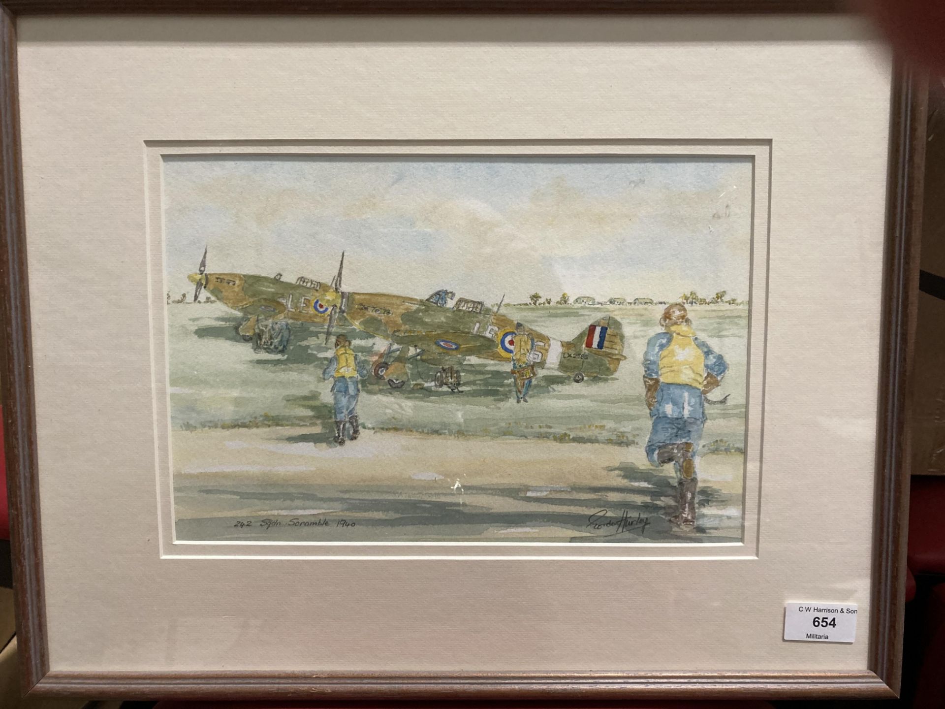 Gordon Hurley framed watercolour '242 Sqdn.