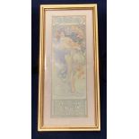 After Alphonse Mucha, an Art Nouveau framed print 'Automne',