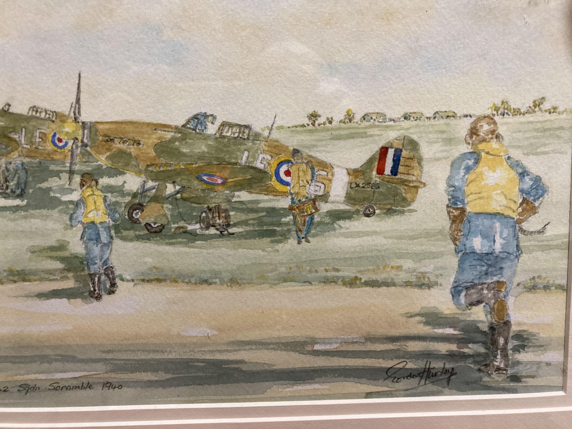 Gordon Hurley framed watercolour '242 Sqdn. - Image 3 of 3