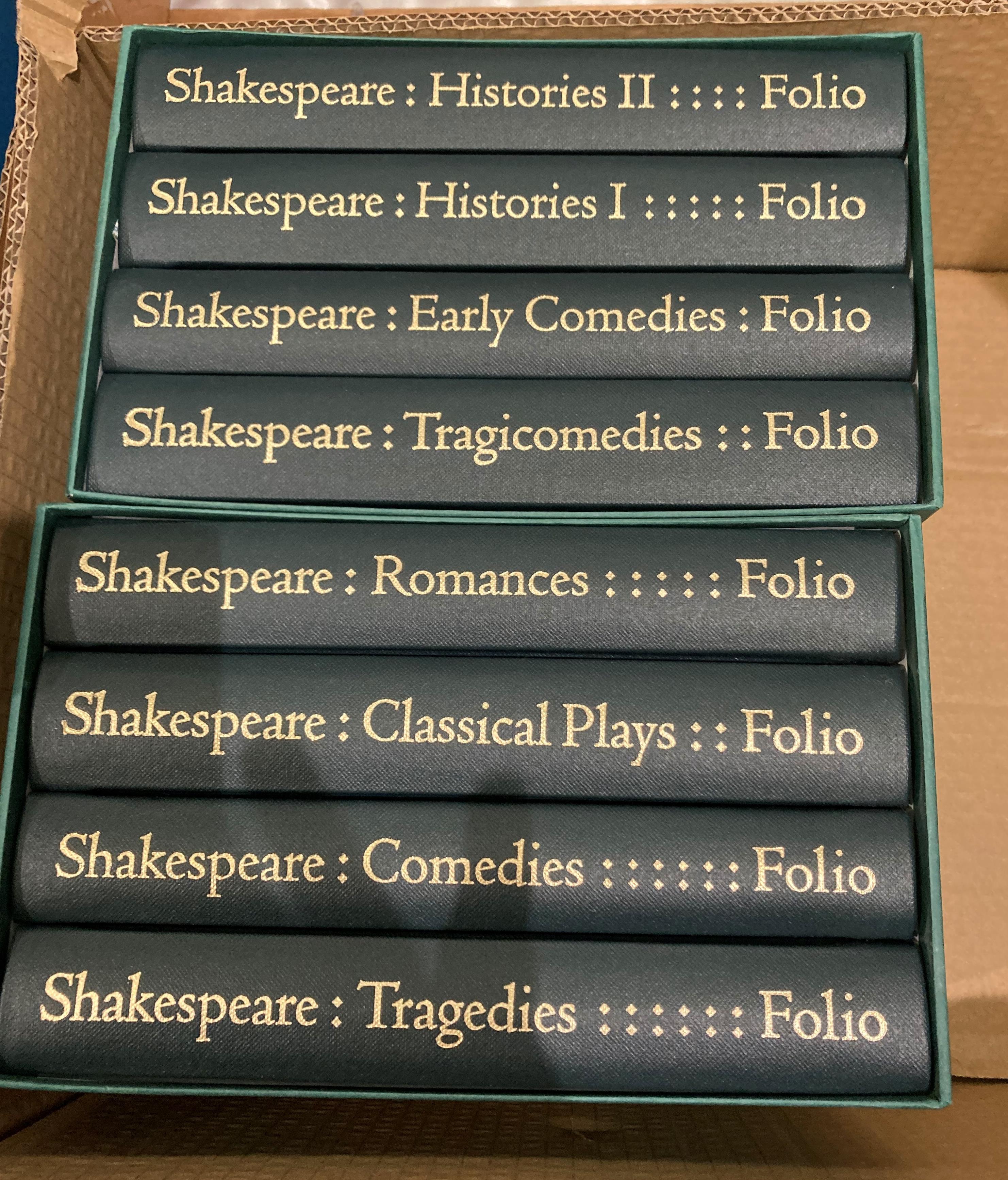 Folio Society - Shakespeare two x four book box sets - 'Tragedies', 'Comedies', 'Classical Plays',