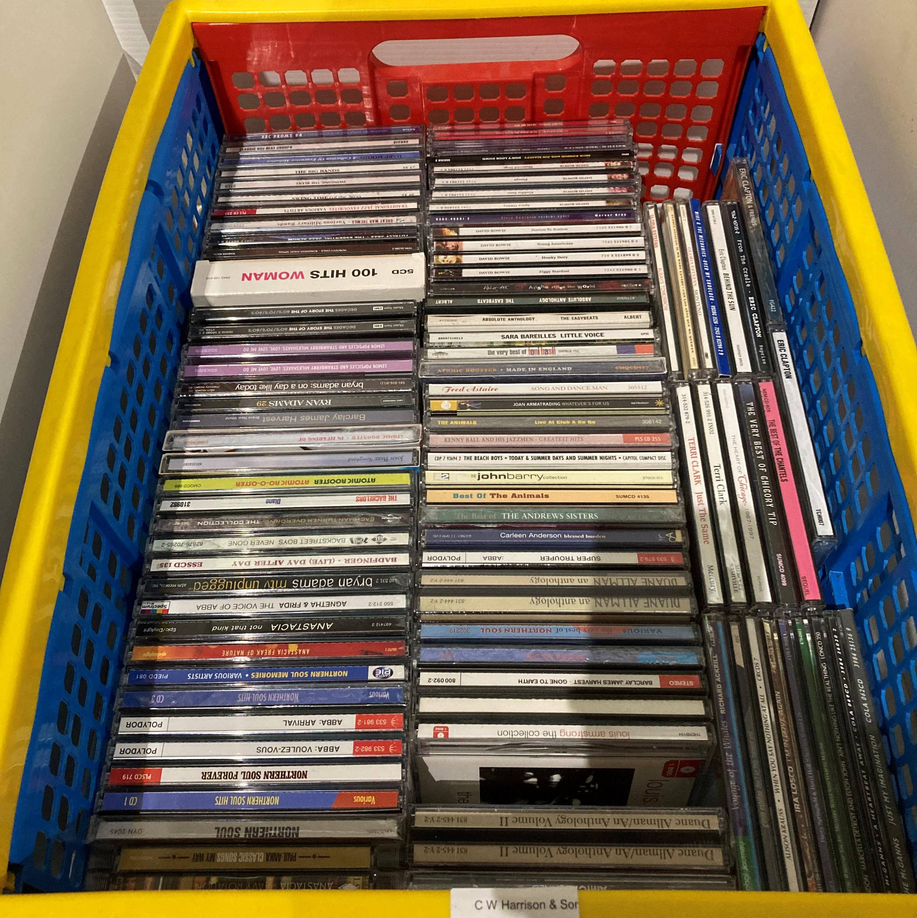 Contents to crate - approximately 100 assorted music CDs including artists - David Bowie, Abba,