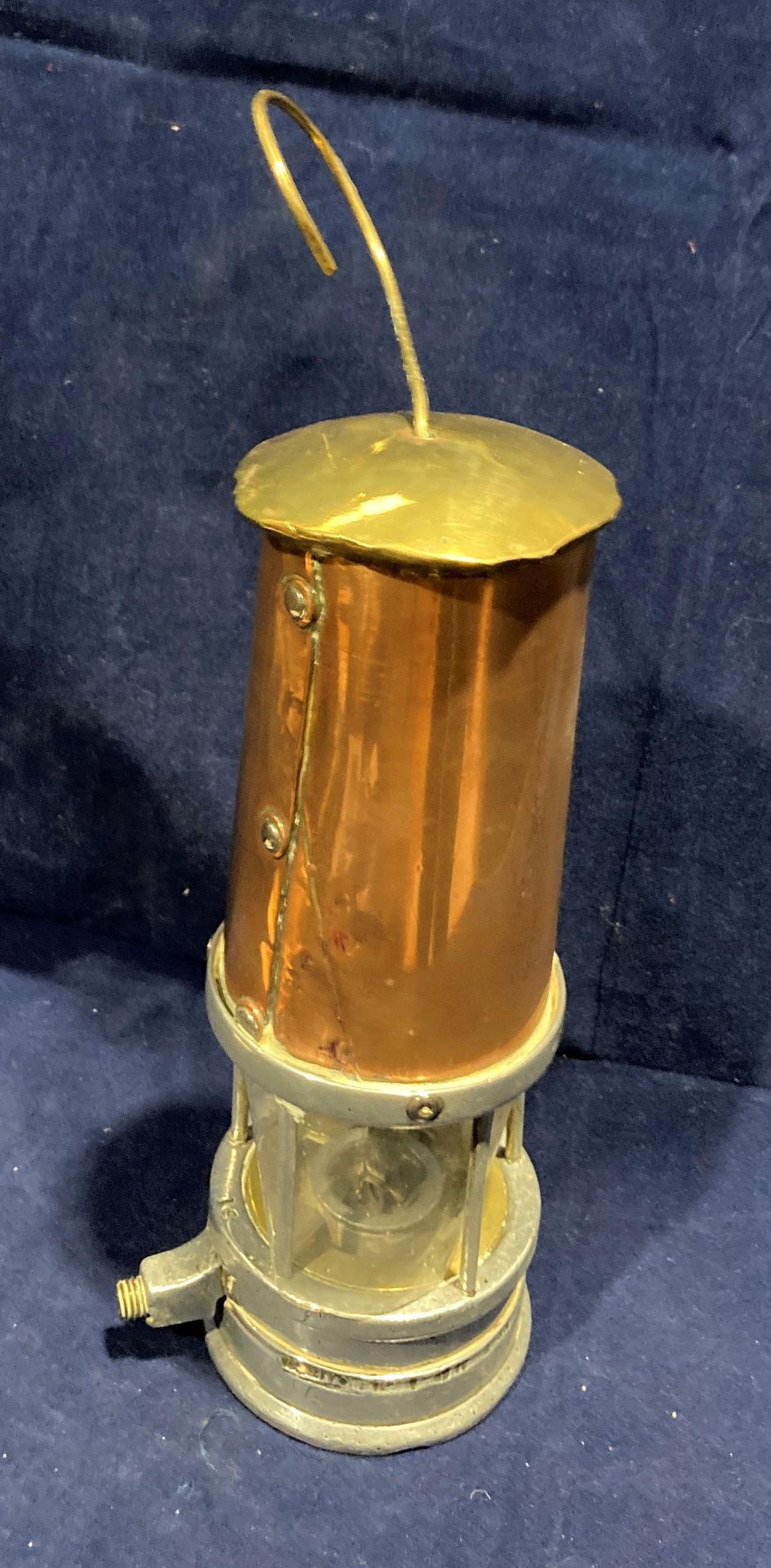 A copper and metal miner's lamp (glass missing), not named, - Image 2 of 2