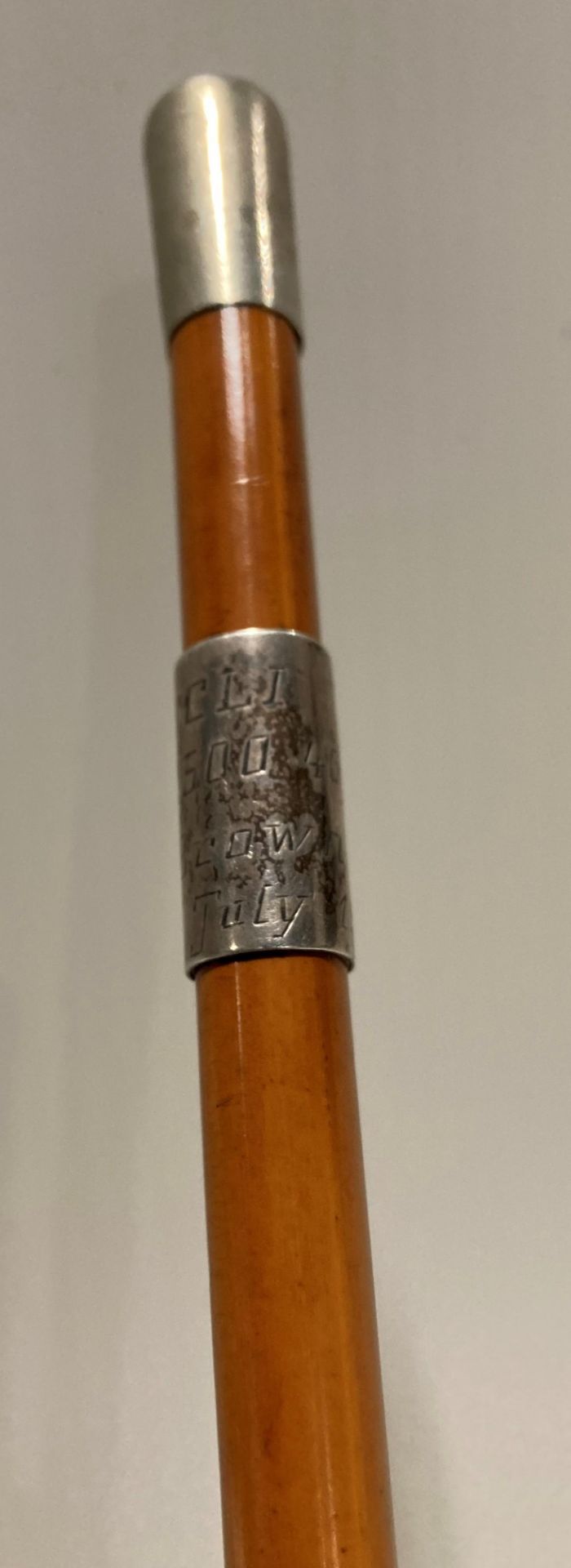 Light brown swagger military stick with silver collar and inscription of H.DCLI 22500 466 PTE H. - Image 3 of 3