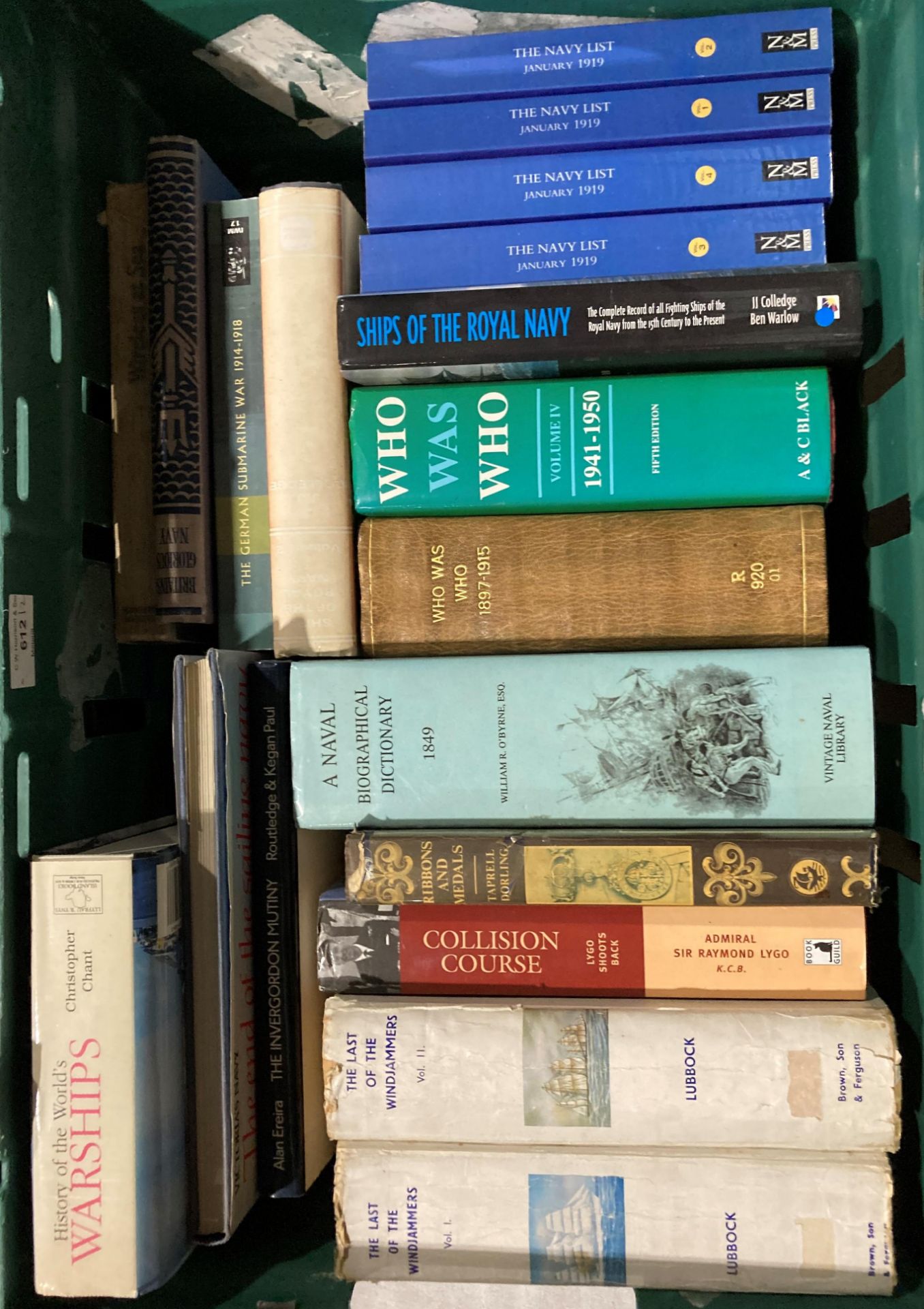 Contents to two green crates - 50 assorted books mainly maritime and naval related including - Image 2 of 3