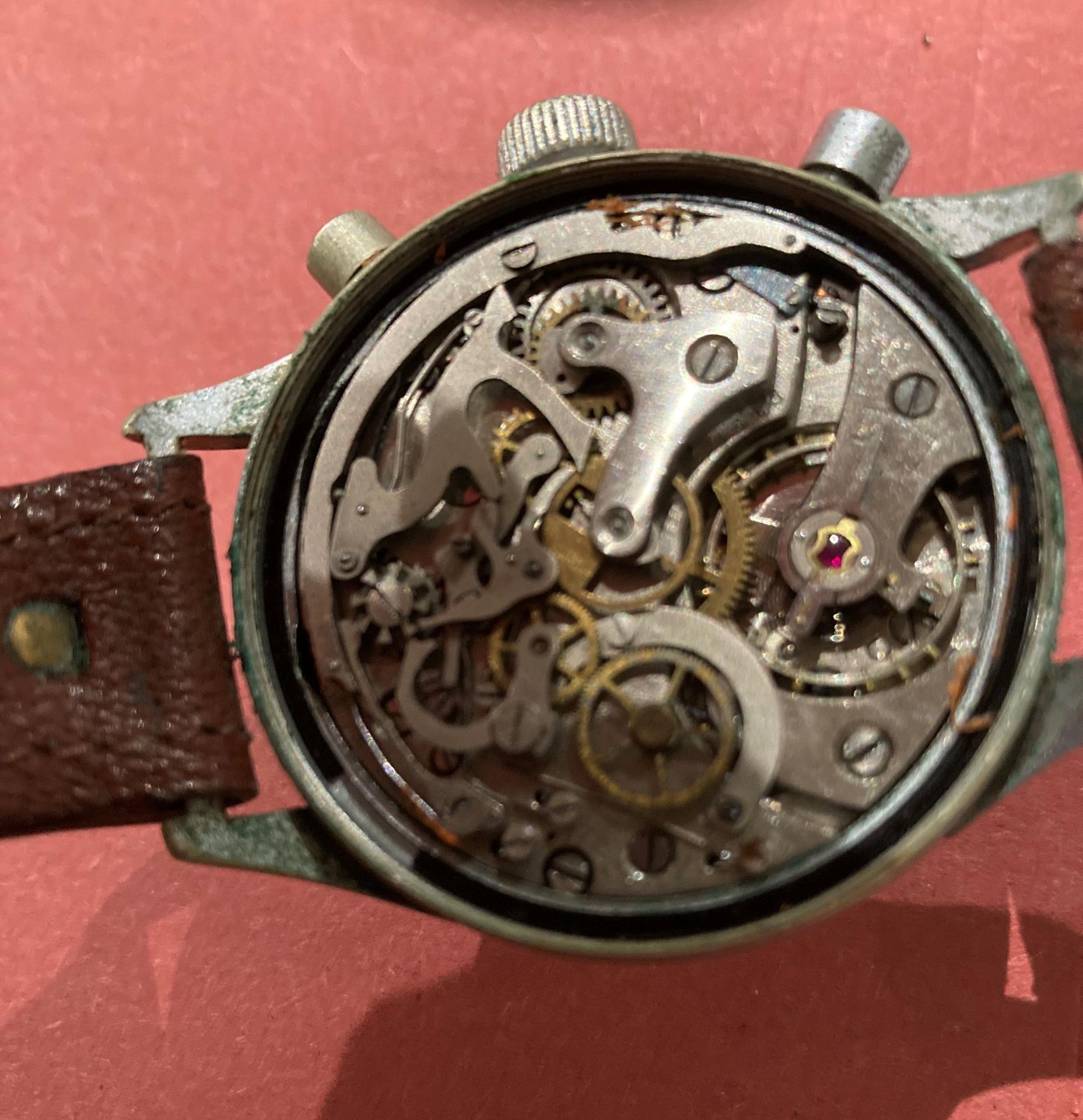 A Hanharts World War II Luftwaffe pilots chronograph with black face and brown leather strap - Image 7 of 10