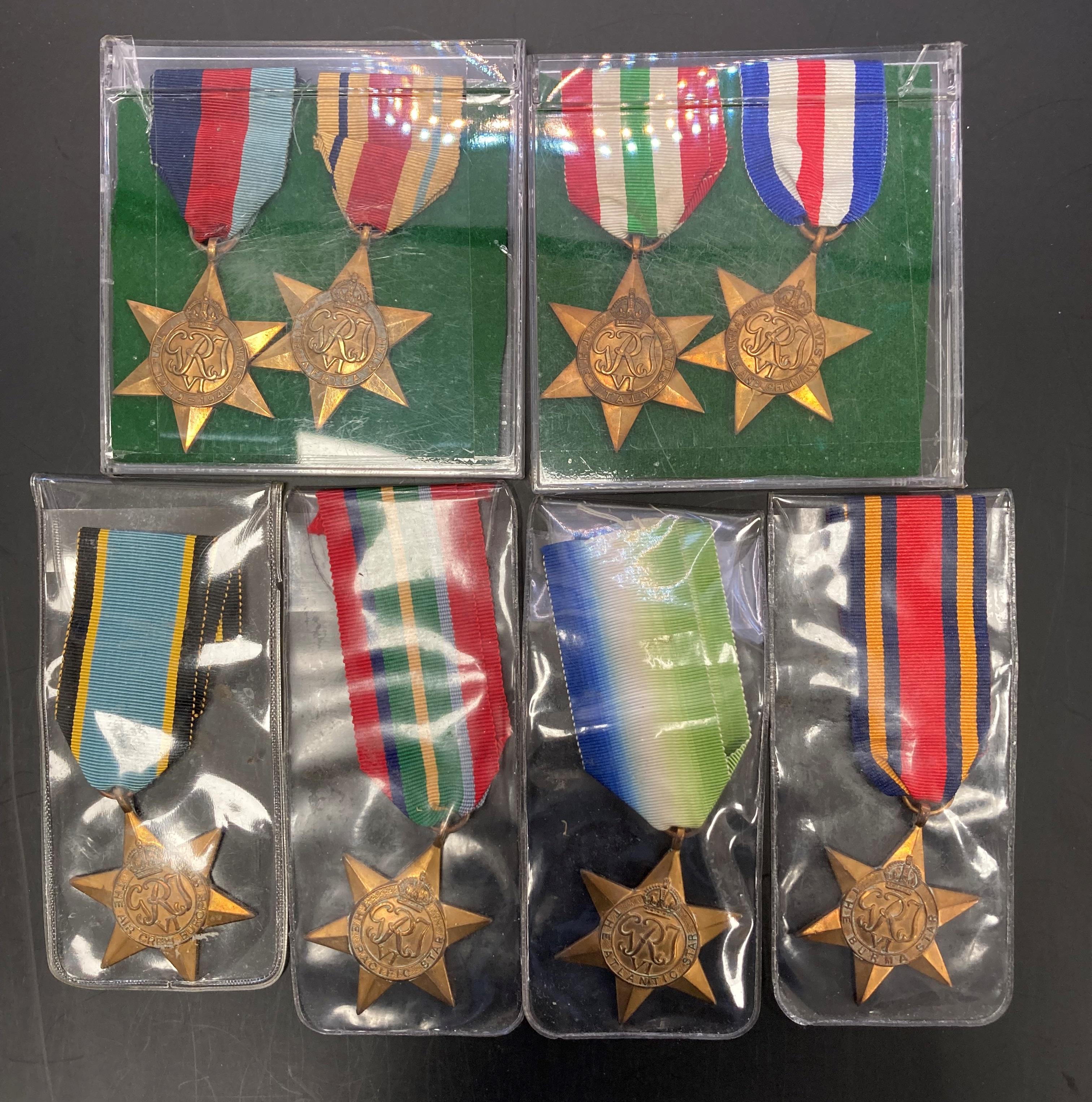 Eight Second World War Medals all with ribbons - the 1939-1945 Star, the Africa Star,