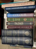Five Folio Society books in cases - Victoria Finlay 'Colour', Richard Portey 'Life',