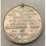 Scarce Bronze Life Saving Award for the S.S. Brinpura Rescue by H.M.S. Topaze 15.6.19.