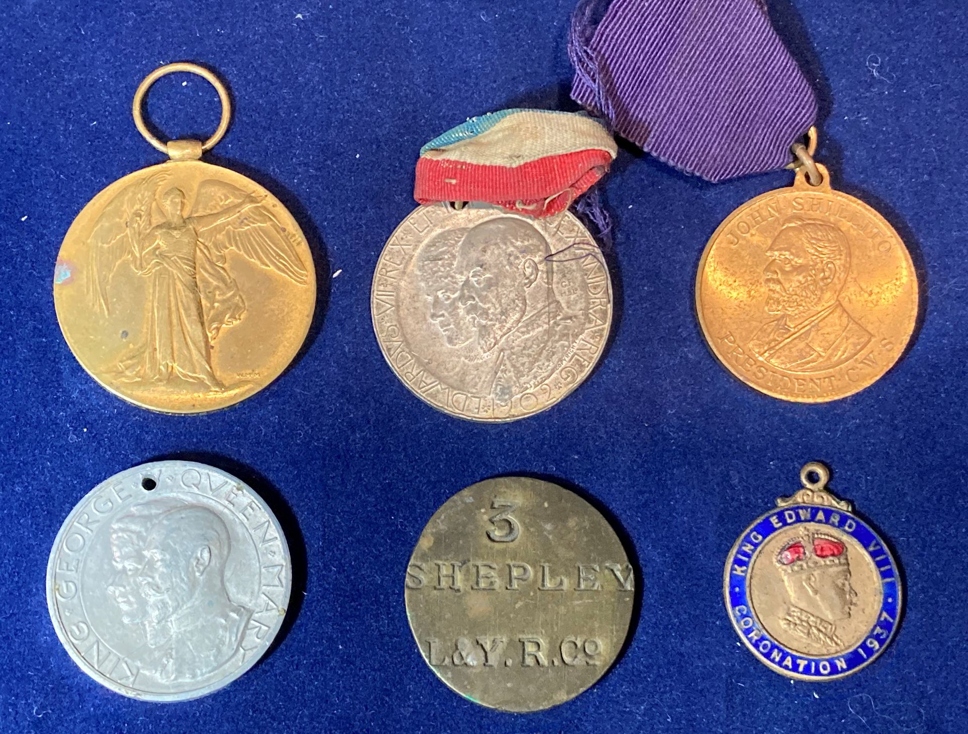 1914-1919 Victory Medal to 30640 Pte J L Sunderland W Riding R, George V Coronation Medal,