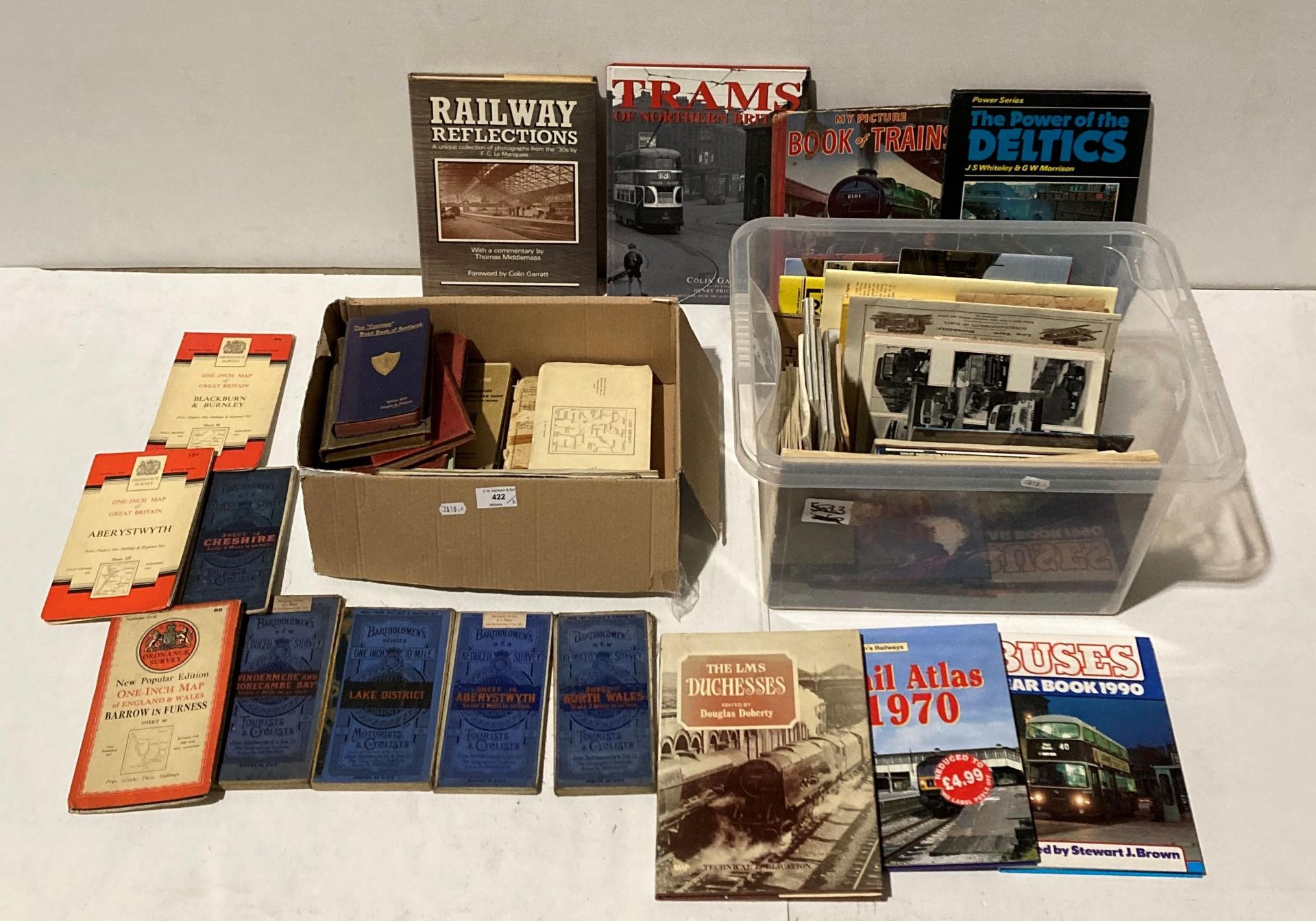 Contents to two boxes - 25 assorted maps and surveys and approximately 40 assorted books and