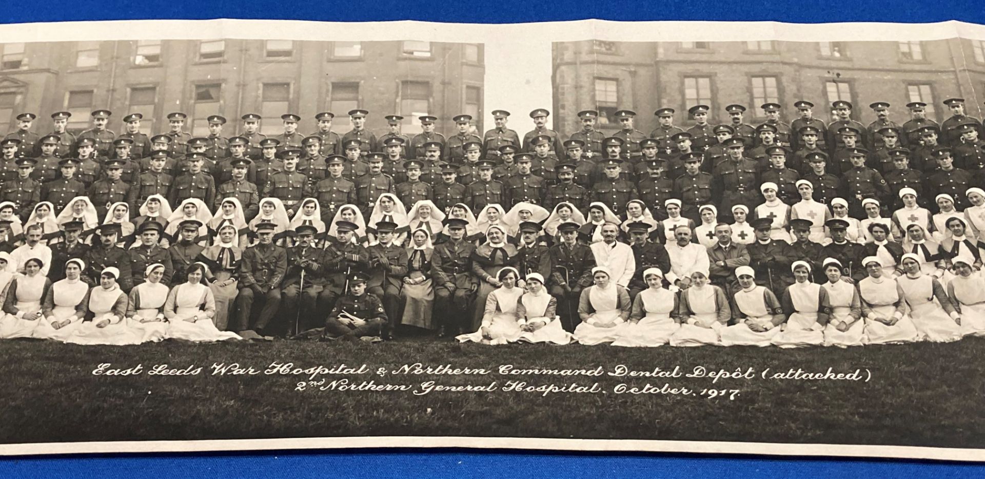 Panoramic photograph of a large group of patients and staff at the East Leeds War Hospital & - Image 2 of 3