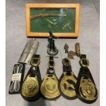 Contents to box including a hand made wooden and brass framed M1 Grand and Bayonet assorted horse