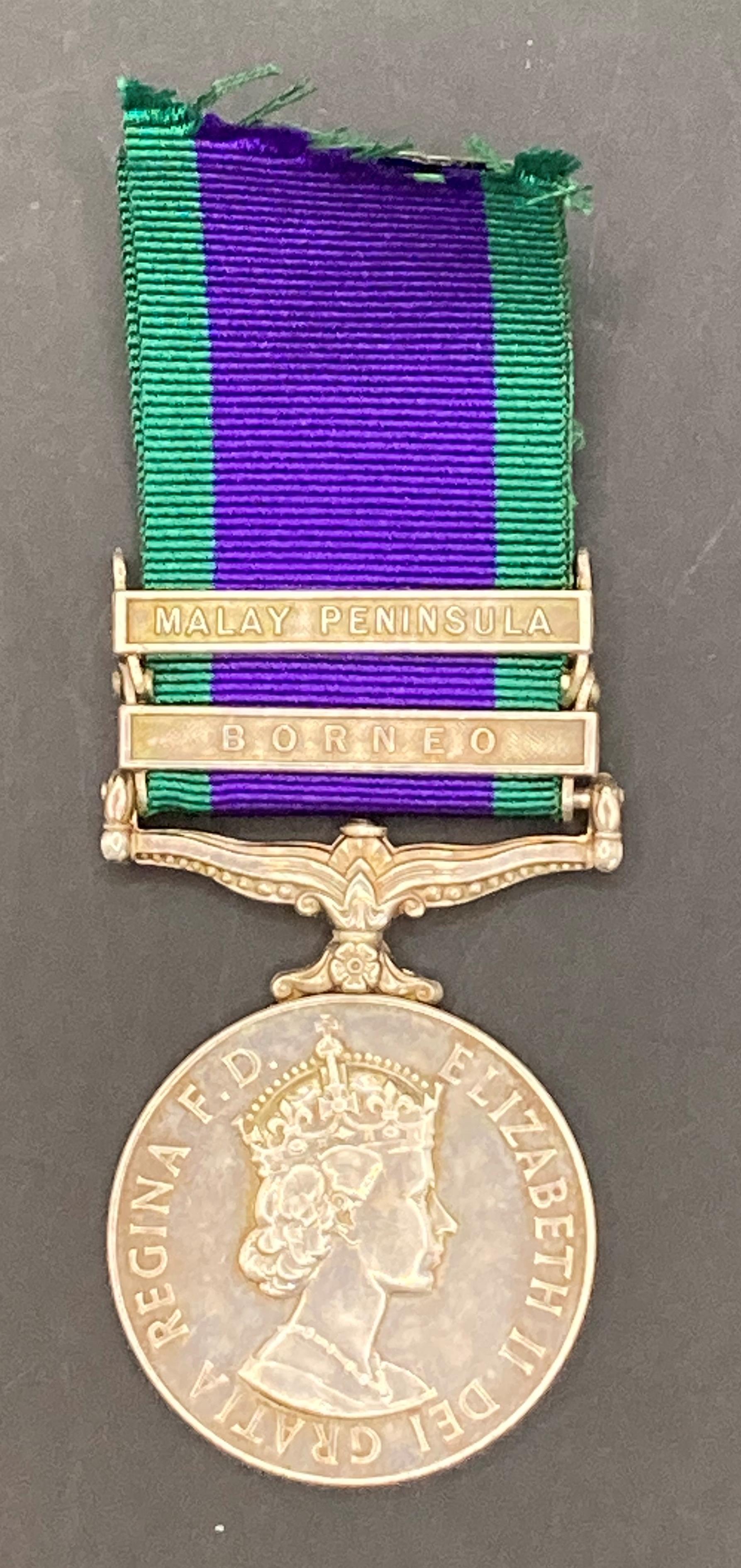 General Service Medal with clasps Borneo & Malay Peninsula to 23908131 Gdsm PC Kirkbride SG (small