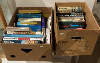 Contents to two boxes - approximately 24 assorted books on warships, samurai, U-boats, elite forces,
