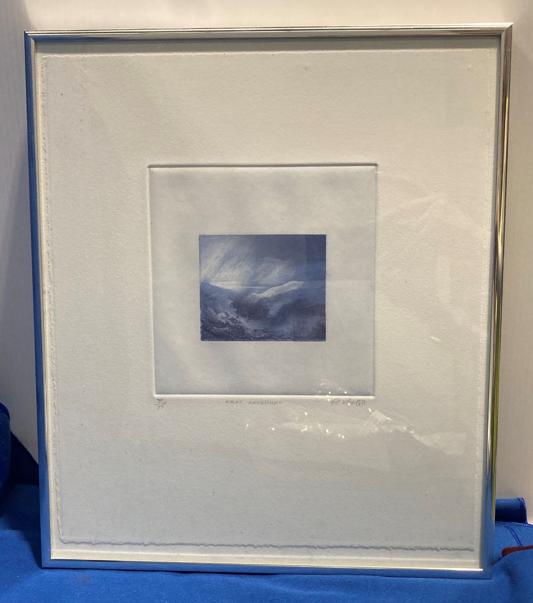 A framed, signed aquatint etching by Richard Keeton 'Night Landscape',