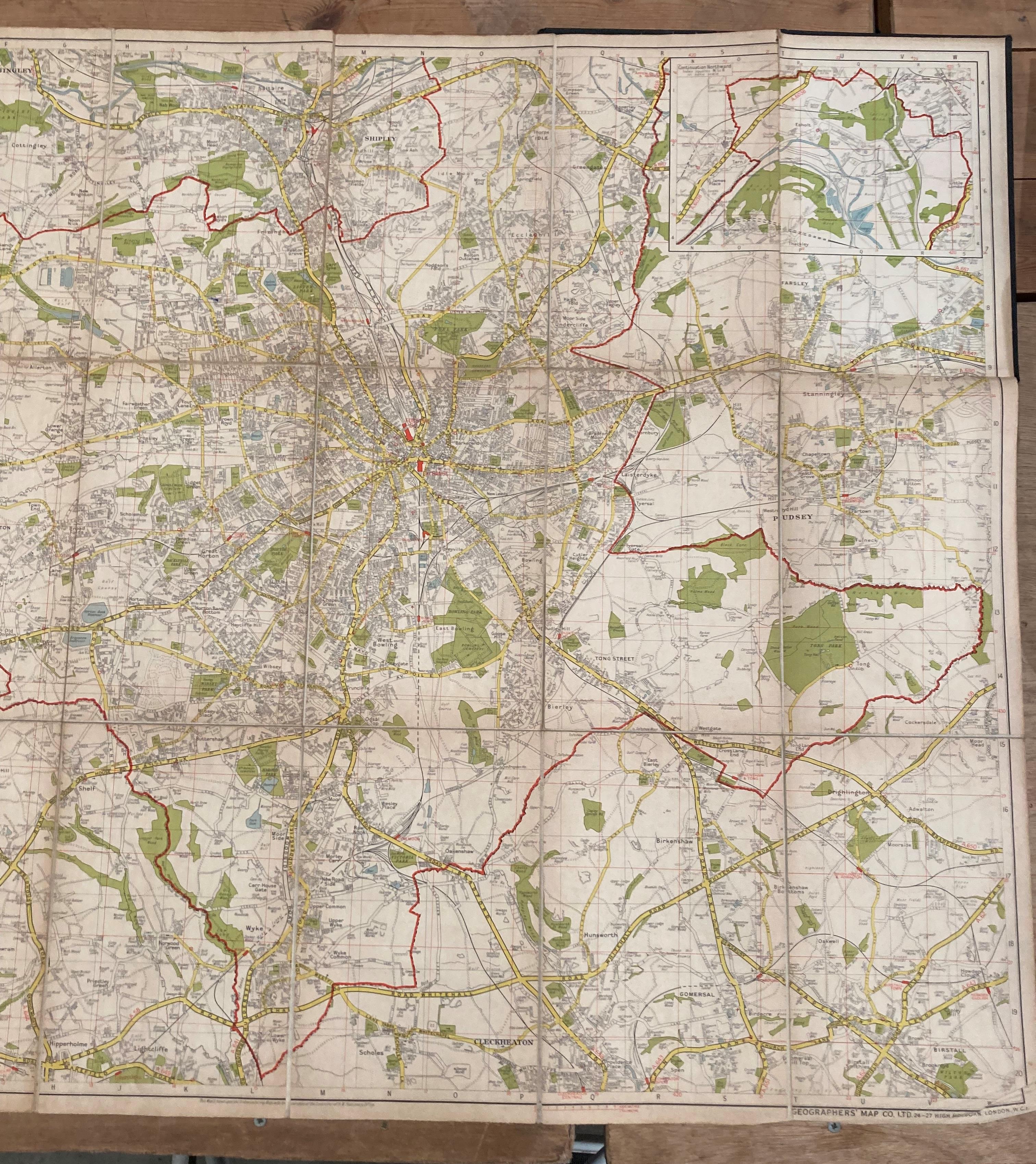 A linen folding street map of Bradford, in cover, by Geographers' Map Co Ltd, 24-27 High Holborn, - Image 4 of 10