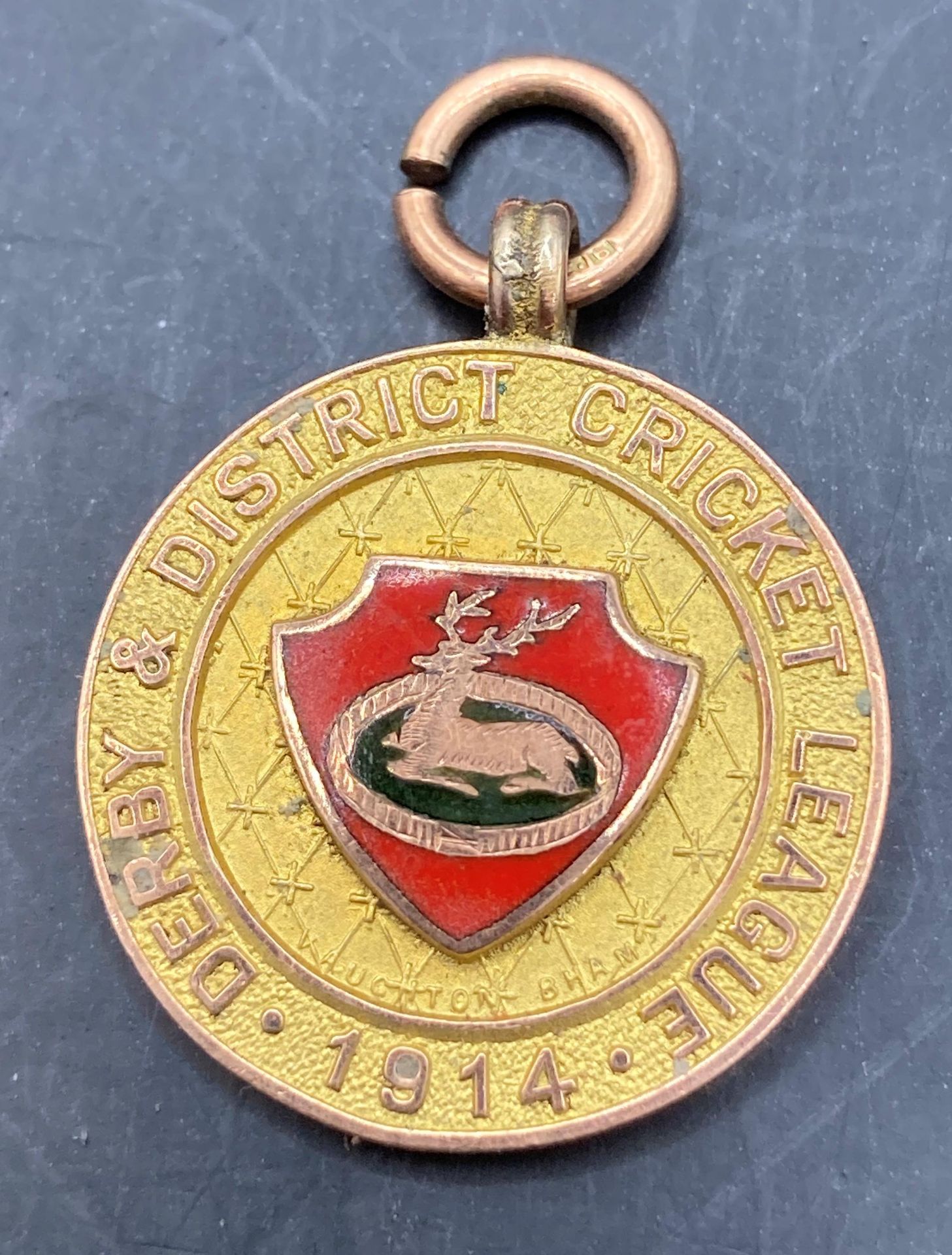 Sir Henry Fowler interest - a 9ct gold medal with red enamel badge Derby and District Cricket - Image 2 of 6