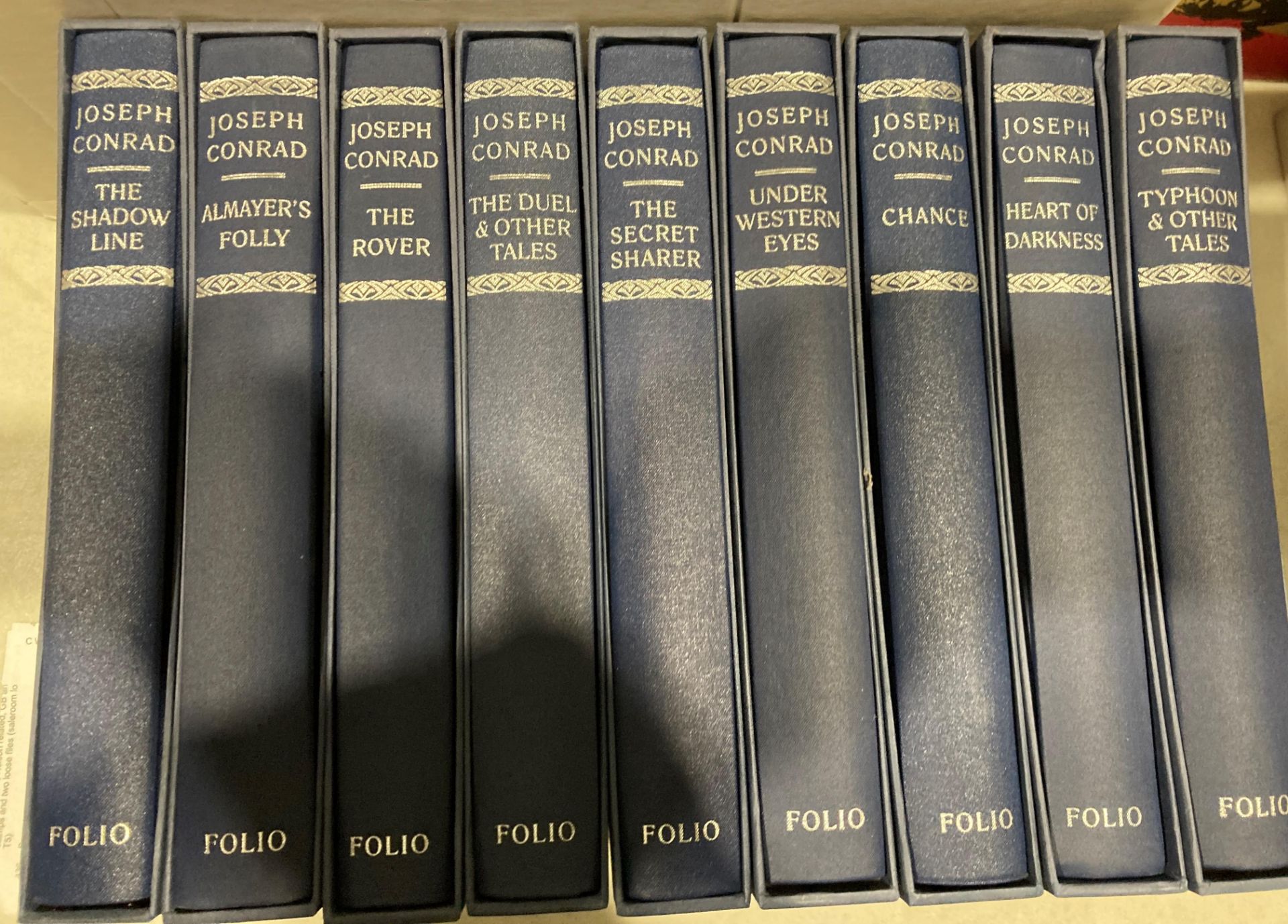 Folio Society - Joseph Conrad, nine books in covers - 'The Shadow Lines', 'Almayer's Folly',