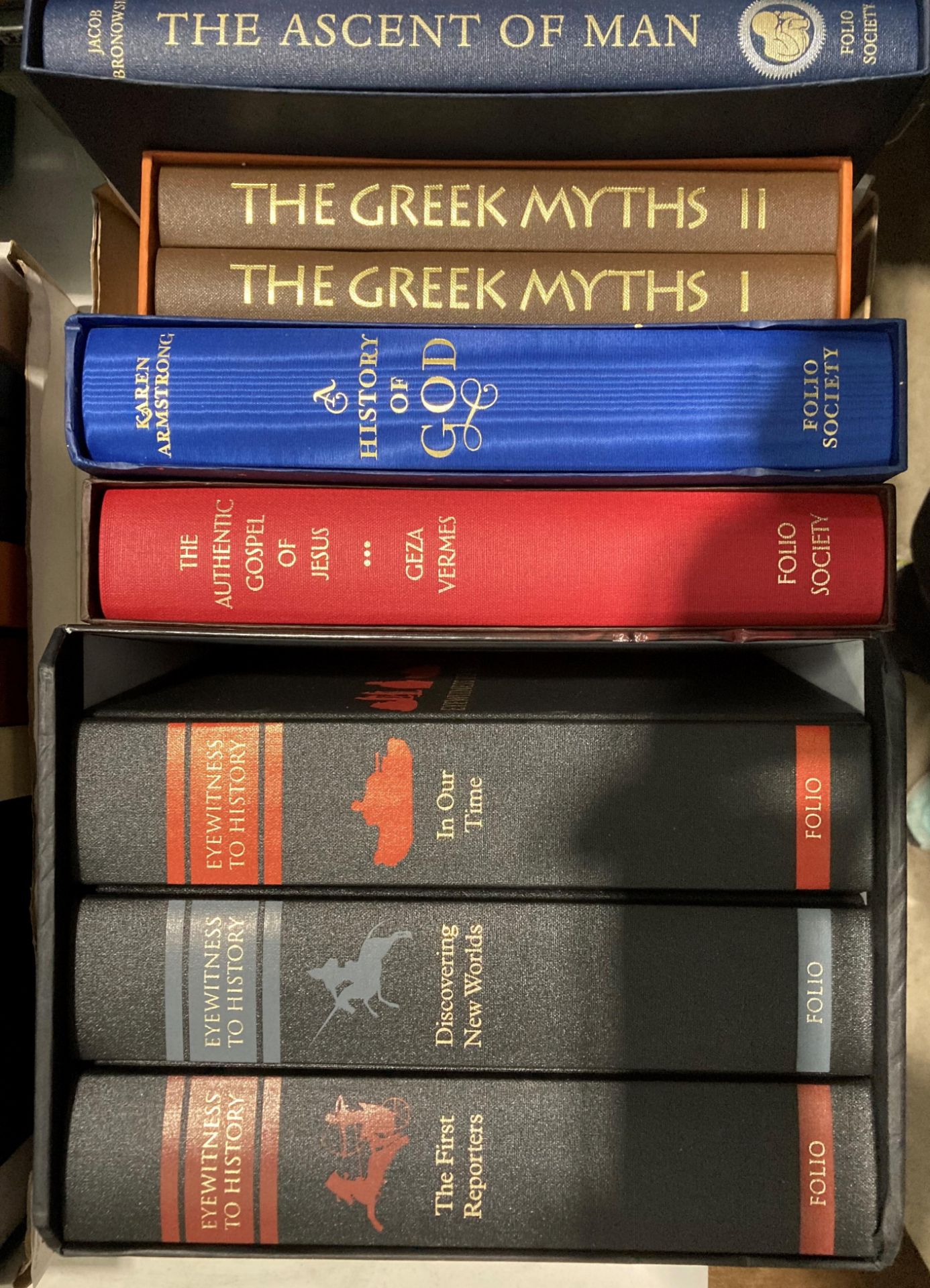 Folio Society three volumes 'Eye Witness to History' (in a case), two volumes 'The Greek Myths',